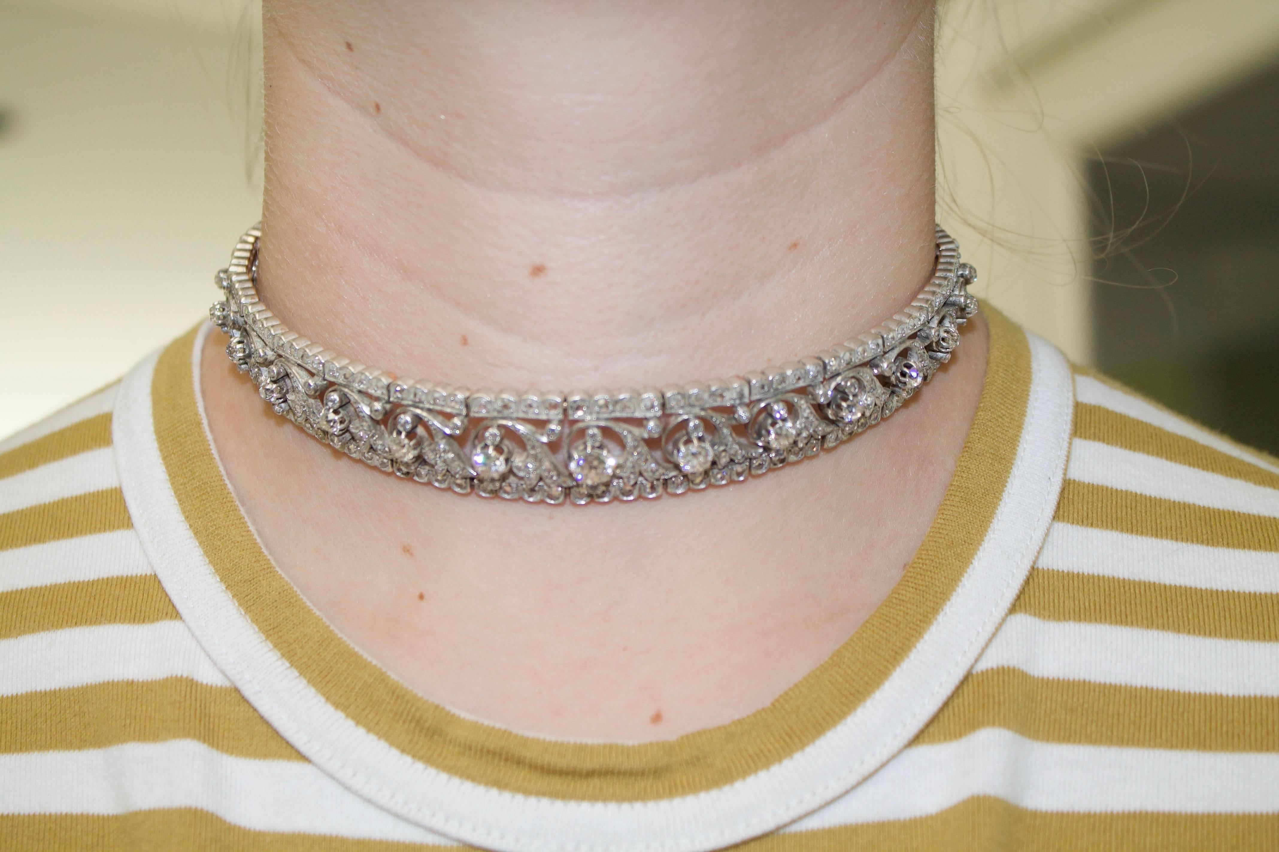 Victorian Choker-Bracelet Combination Convertible 18k Gold and Silver Circa 1890 
It's Two! Two Pieces in One!
An Elegant Choker and a Stunning Bracelet

One Old Mine Cut Diamond weighing 1.00 approximately
Fifteen Old Mine Cut Diamonds weighing
