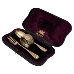 Set da battesimo vittoriano in argento dorato di Josiah Williams & Co.