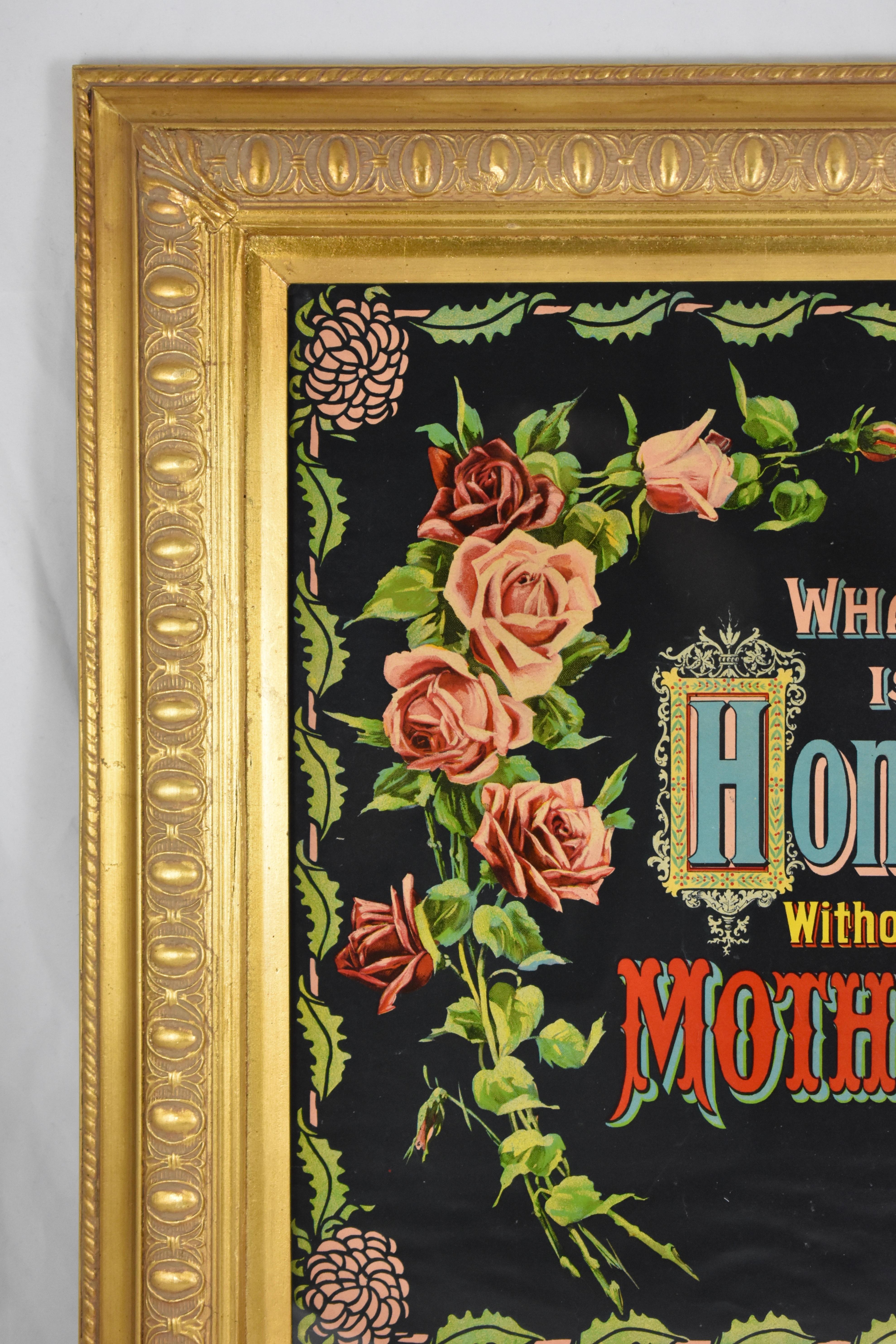 Victorian Chromolithograph What Is Home Without Mother Motto in Gilt Wood Frame In Good Condition For Sale In Philadelphia, PA