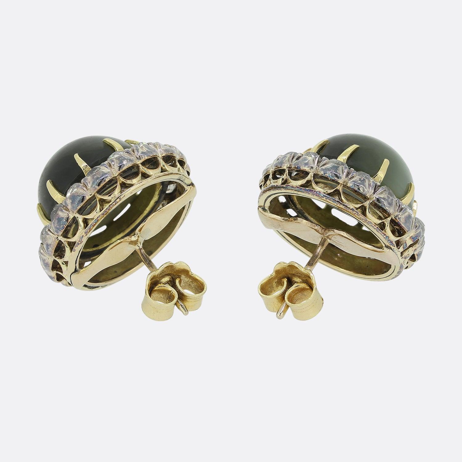 Old European Cut Victorian Chrysoberyl and Old Cut Diamond Earrings For Sale