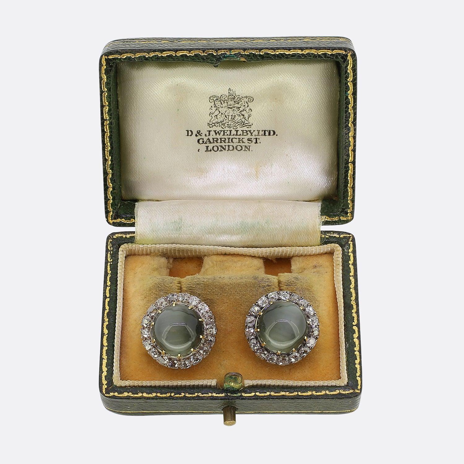 Victorian Chrysoberyl and Old Cut Diamond Earrings In Good Condition For Sale In London, GB