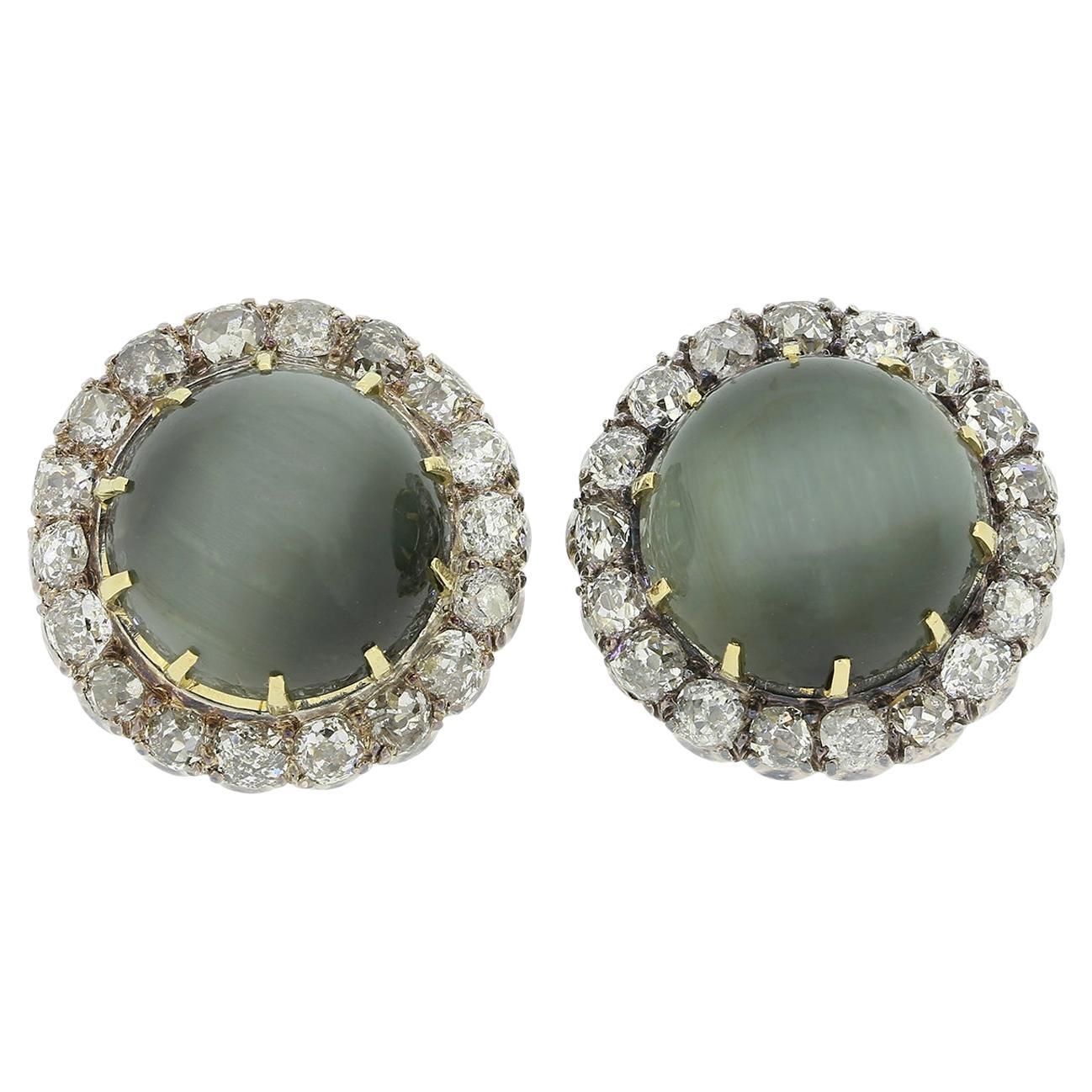 Victorian Chrysoberyl and Old Cut Diamond Earrings For Sale
