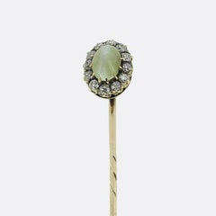Victorian Chrysoberyl Cats Eye and Diamond Stick Pin
