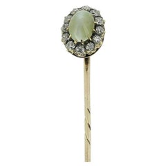 Victorian Chrysoberyl Cats Eye and Diamond Stick Pin