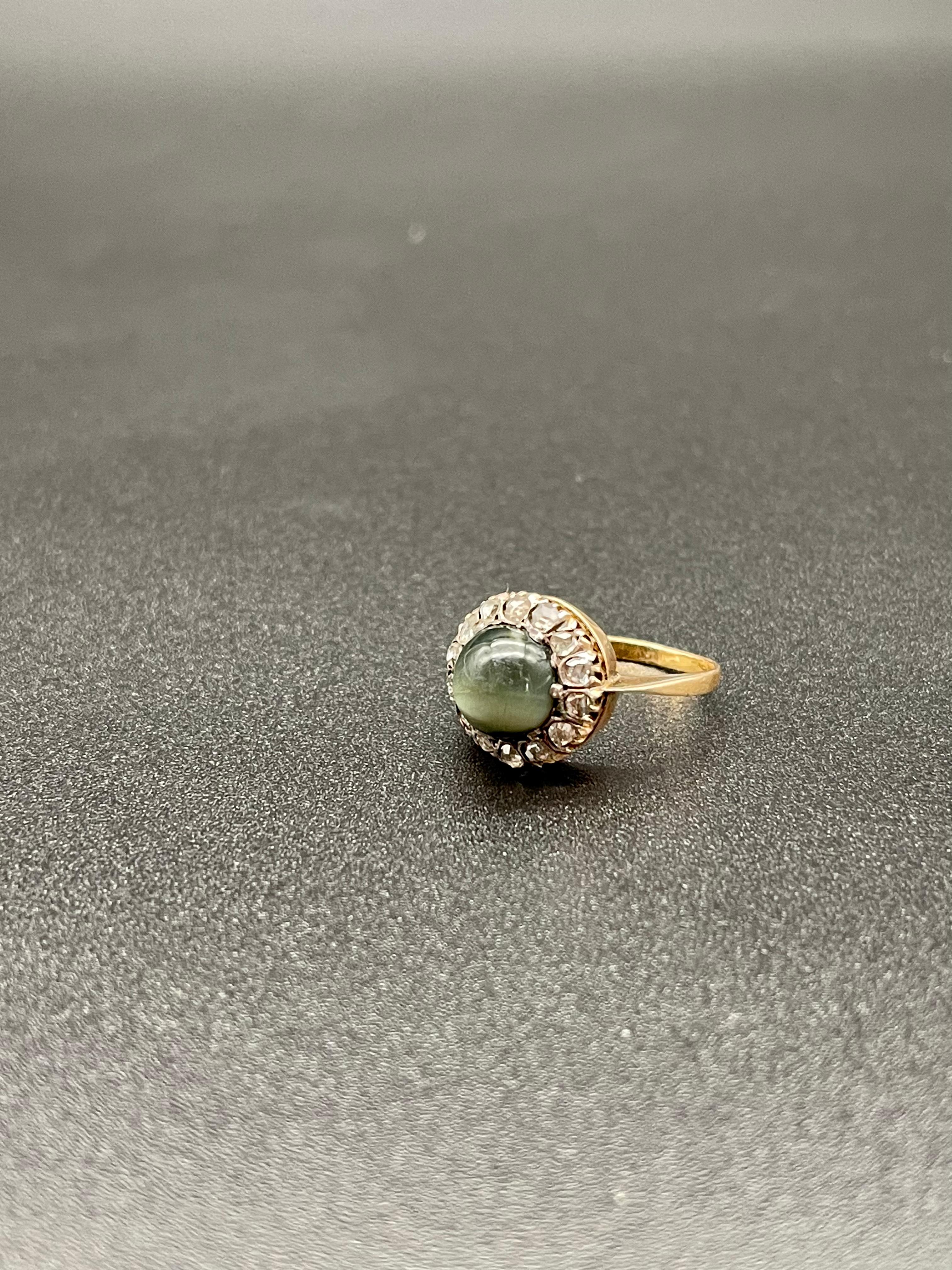 Victorian Chrysoberyl Diamond Gold Cats Eye Portuguese Cocktail Ring For Sale 8