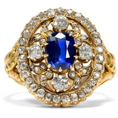 Victorian circa 1850 Natural No Heat Madagascar Blue Sapphire Diamond Gold Ring