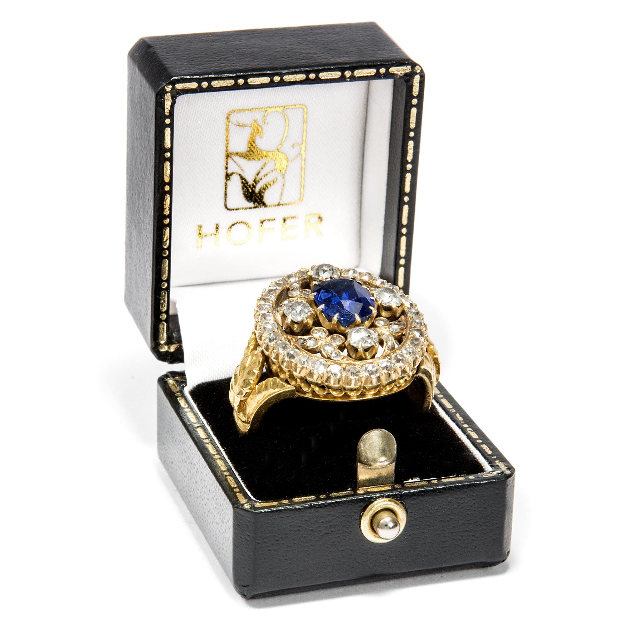 Oval Cut Victorian circa 1850 Natural No Heat Madagascar Blue Sapphire Diamond Gold Ring For Sale