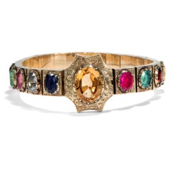 Victorian circa 1850 Ruby Sapphire Opal Emerald Multi Gemstone 18k Gold Bracelet