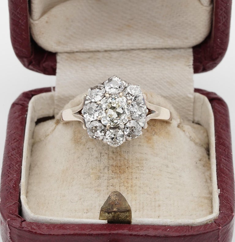 Victorian circa 1860 2.60 Carat Old Mine Cut Diamond Rare Cluster Ring ...