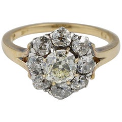 Antique Victorian circa 1860 2.60 Carat Old Mine Cut Diamond Rare Cluster Ring