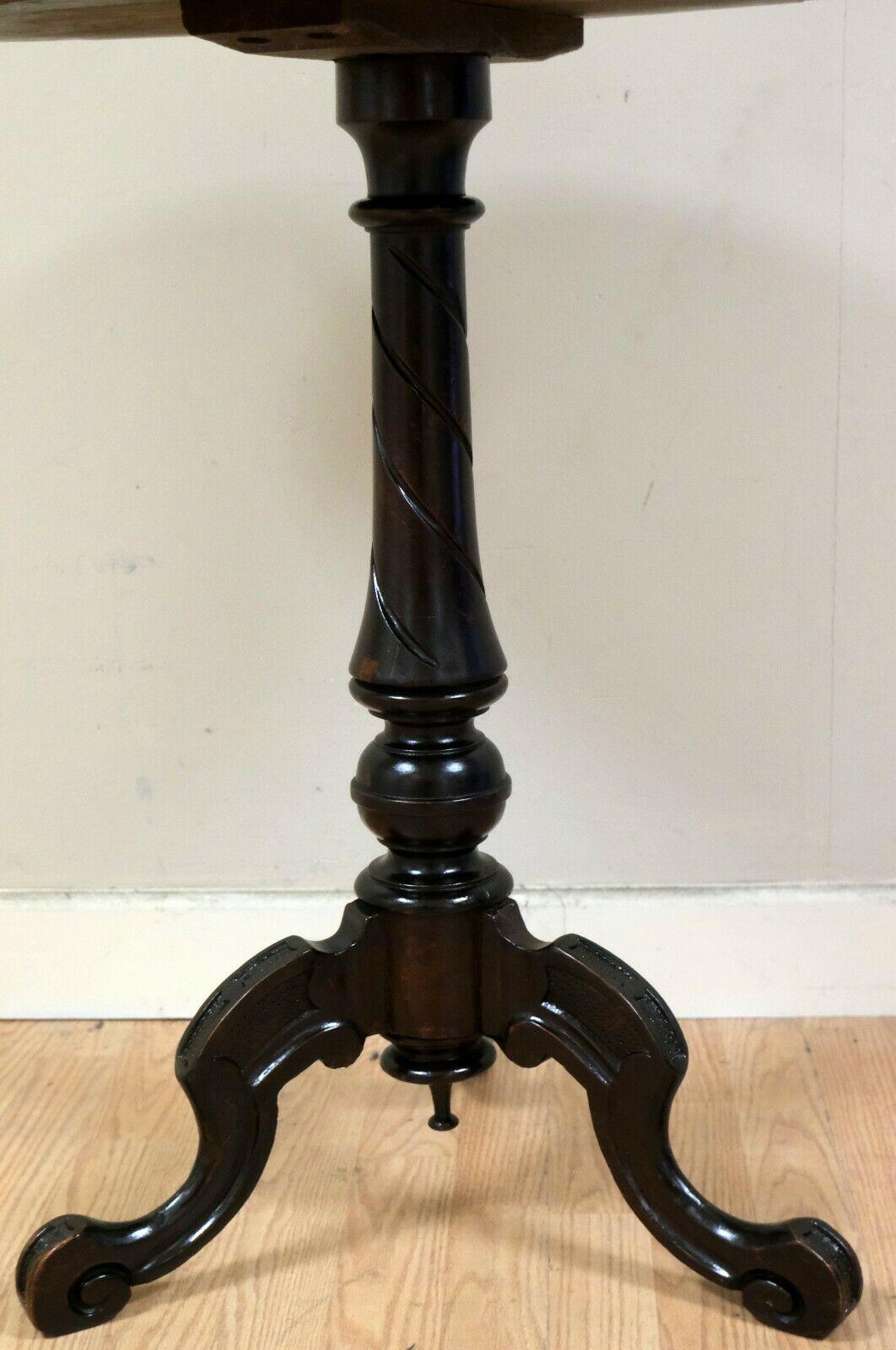 Victorian circa 1860 Burr Walnut Tripod Side End Table with Scalloped Edge For Sale 1