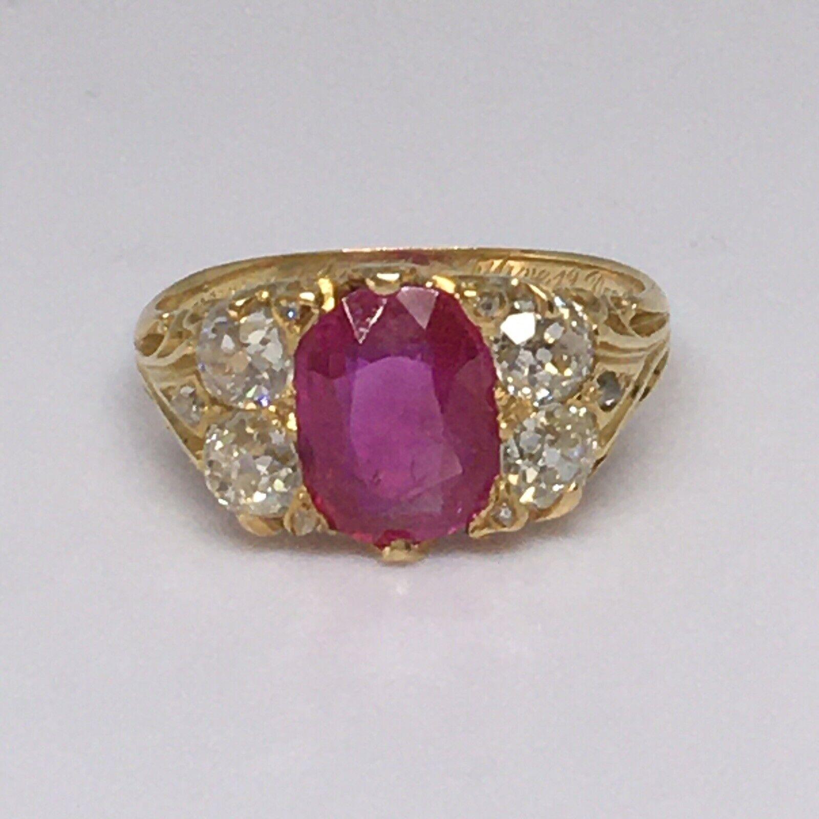 No Heat Burmese Ruby Diamond Ring 18K Unique Yellow Gold Victorian 1869


Engraved 