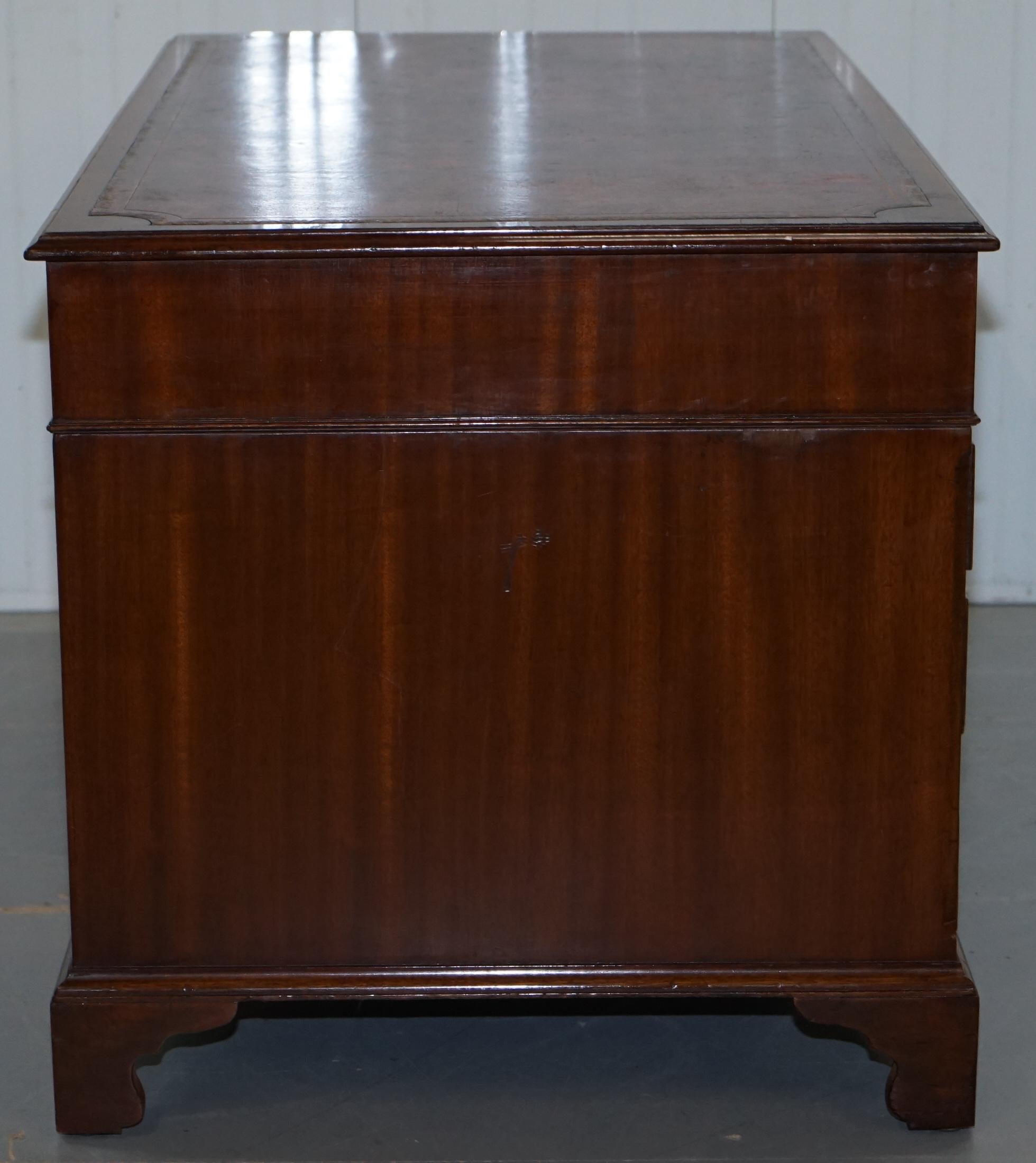 Victorian circa 1870 Twin Pedestal Mahogany Partner Desk Hand Dyed Brown Leather 6