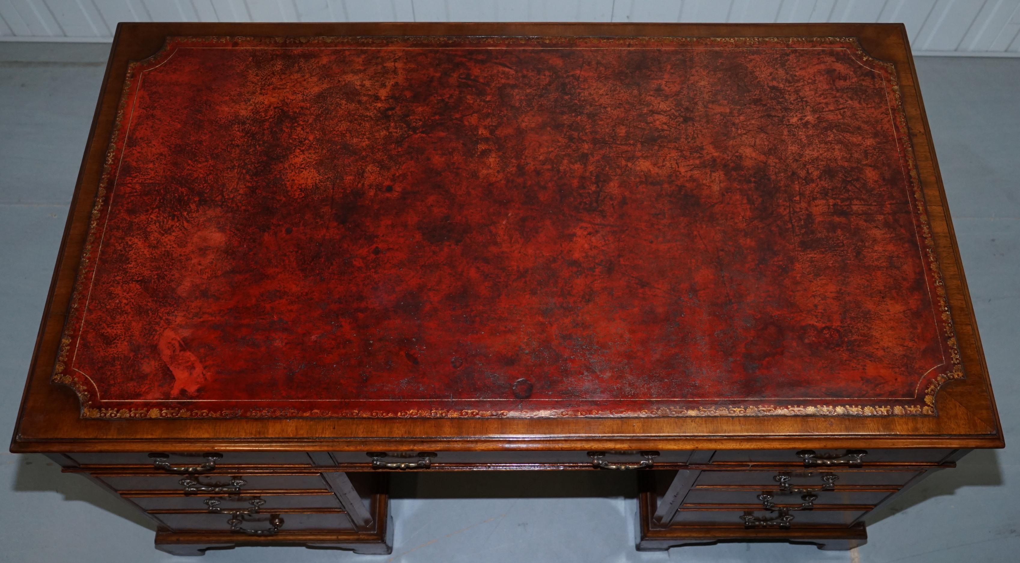 English Victorian circa 1870 Twin Pedestal Mahogany Partner Desk Hand Dyed Brown Leather