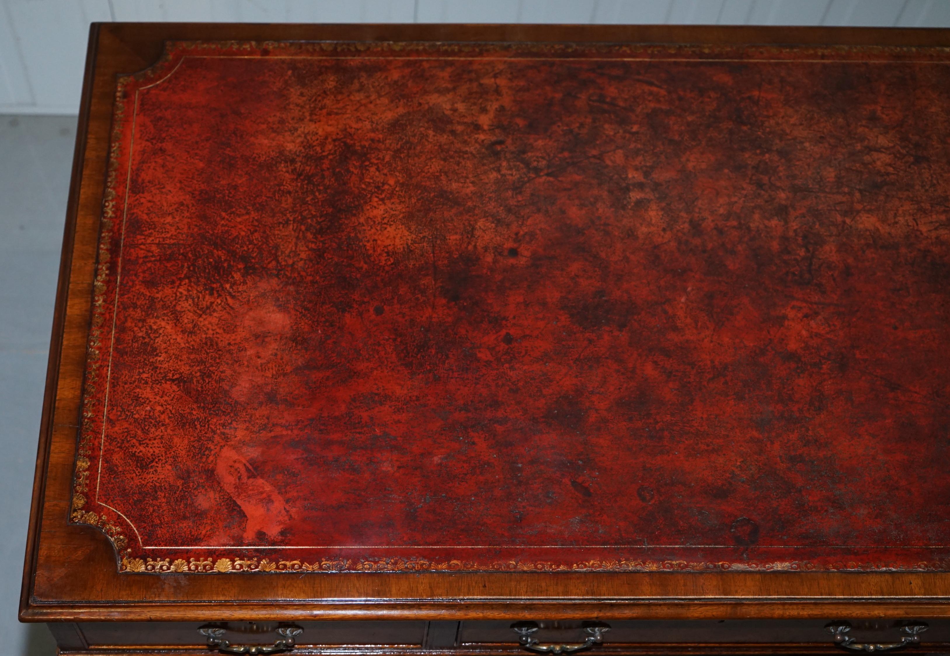 Hand-Crafted Victorian circa 1870 Twin Pedestal Mahogany Partner Desk Hand Dyed Brown Leather