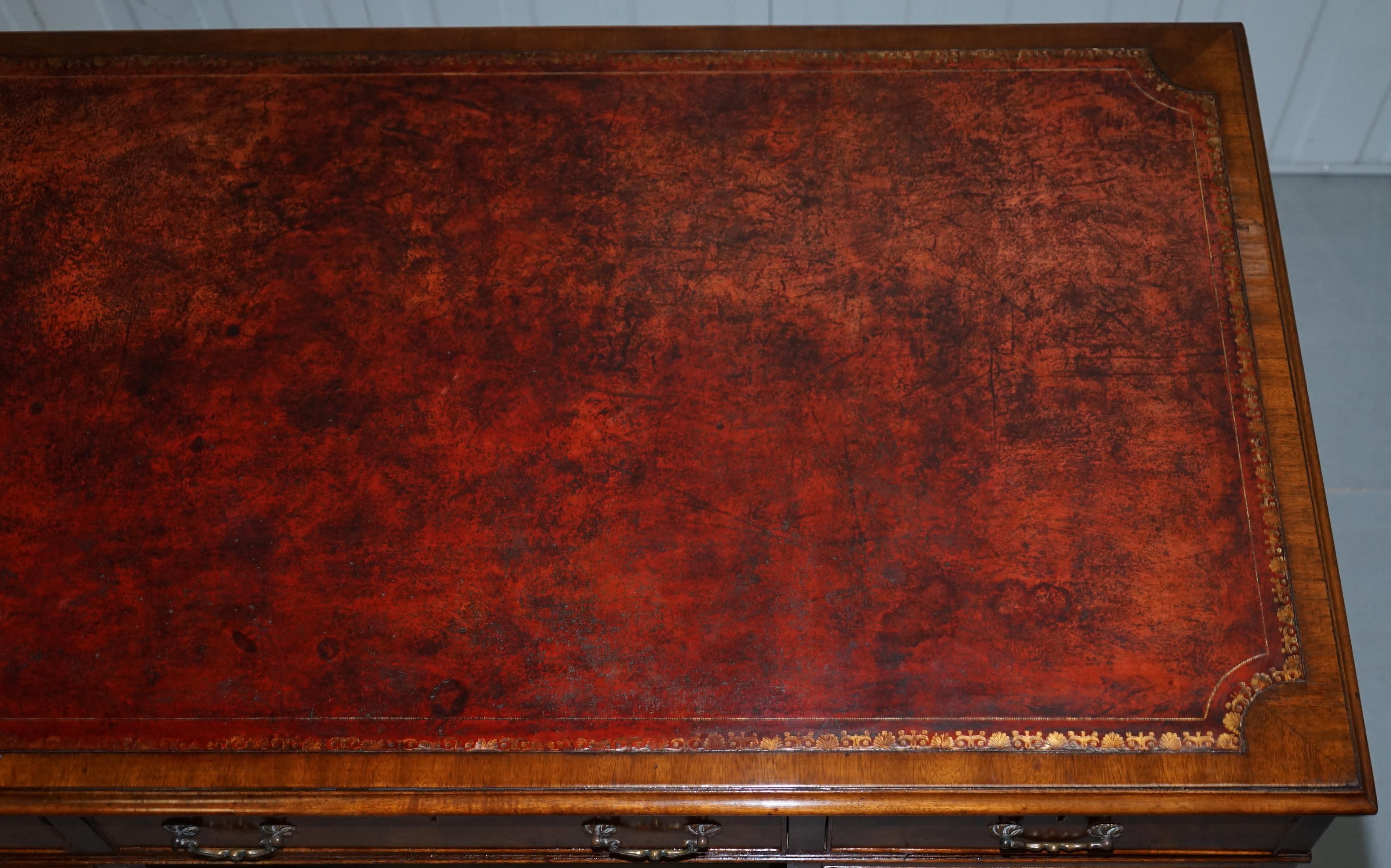 Late 19th Century Victorian circa 1870 Twin Pedestal Mahogany Partner Desk Hand Dyed Brown Leather