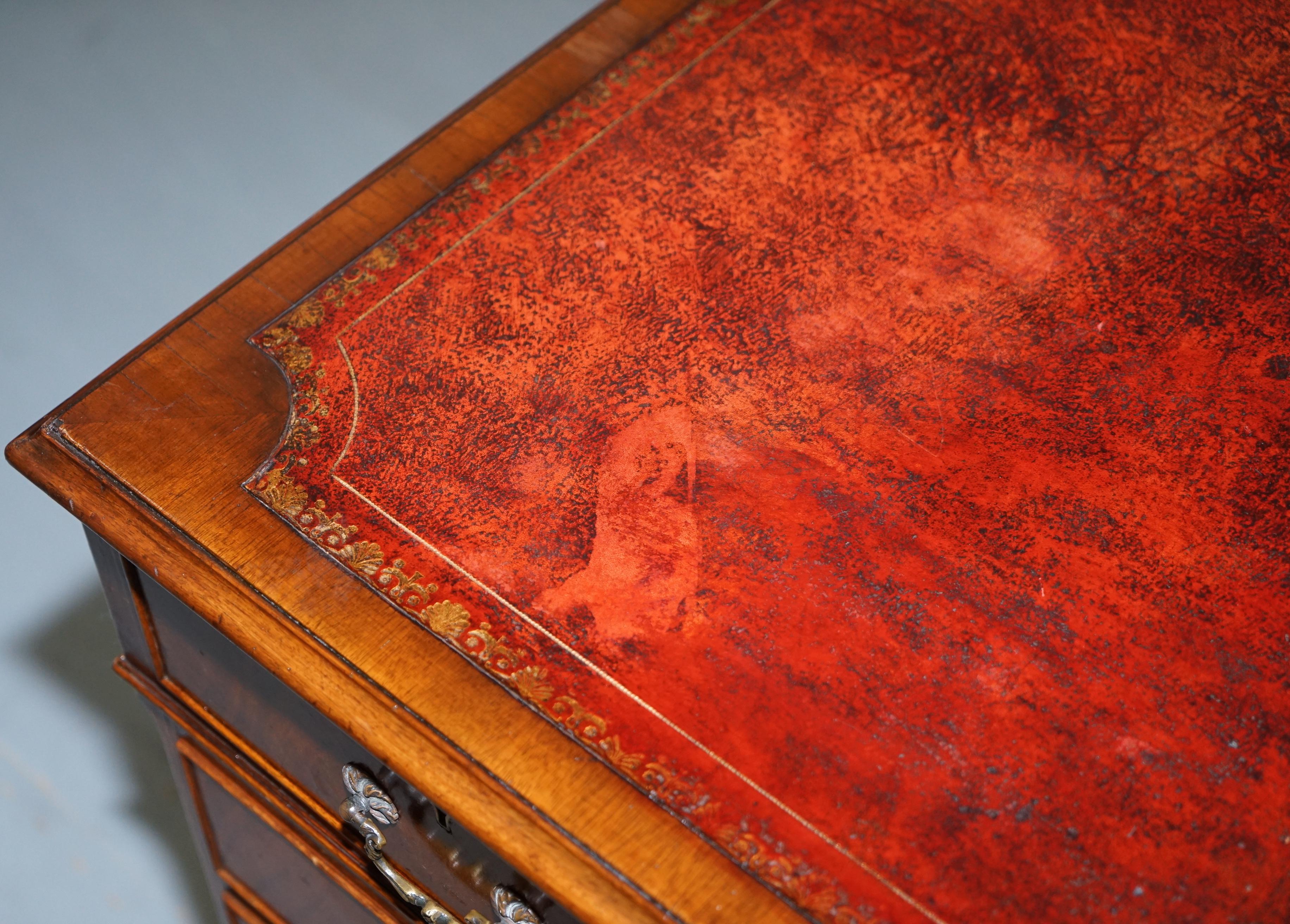 Victorian circa 1870 Twin Pedestal Mahogany Partner Desk Hand Dyed Brown Leather 1