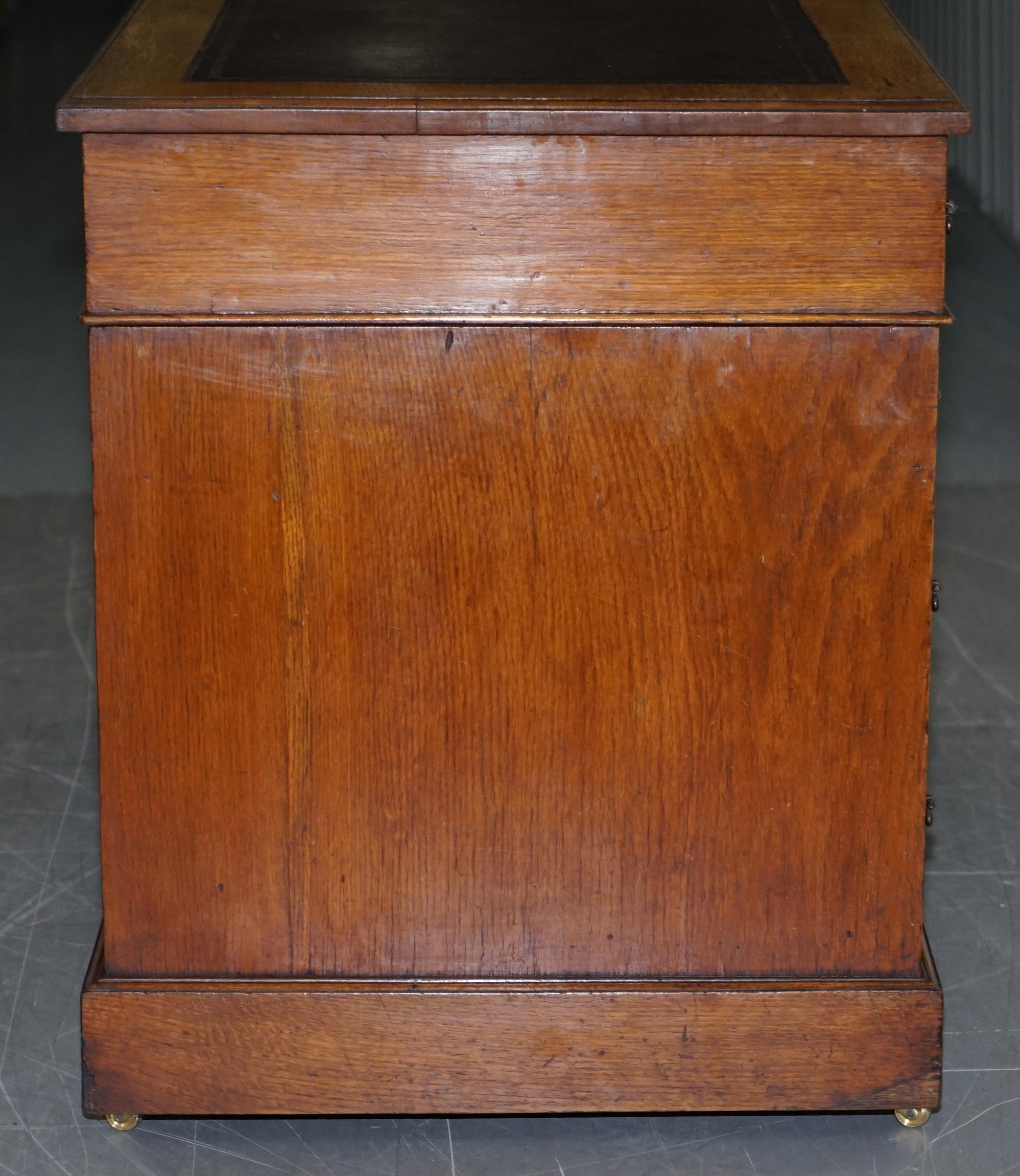 Victorian circa 1880 English Oak Twin Pedestal Partner Desk Oxblood Leather Top 7