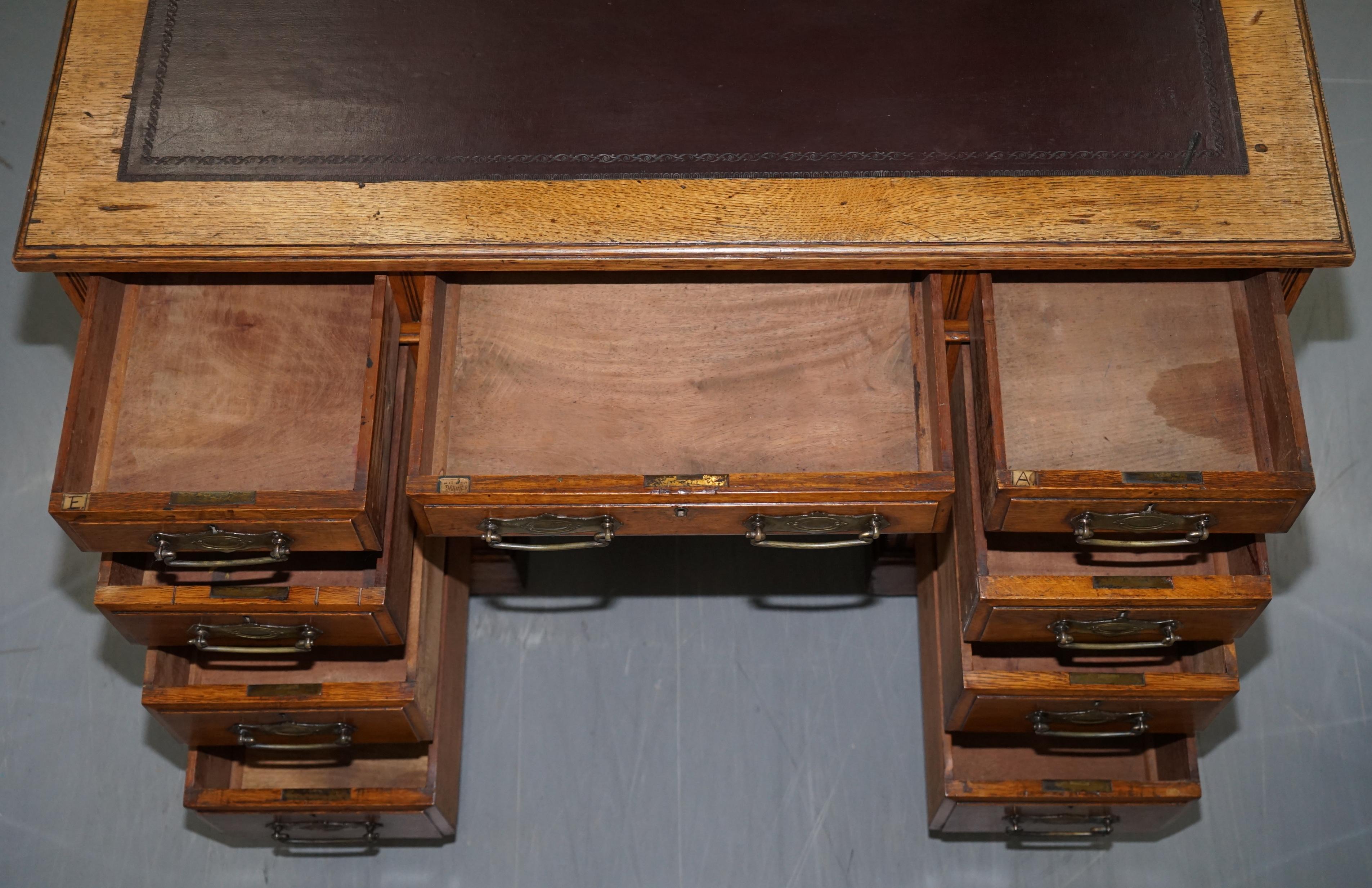 Victorian circa 1880 English Oak Twin Pedestal Partner Desk Oxblood Leather Top 10