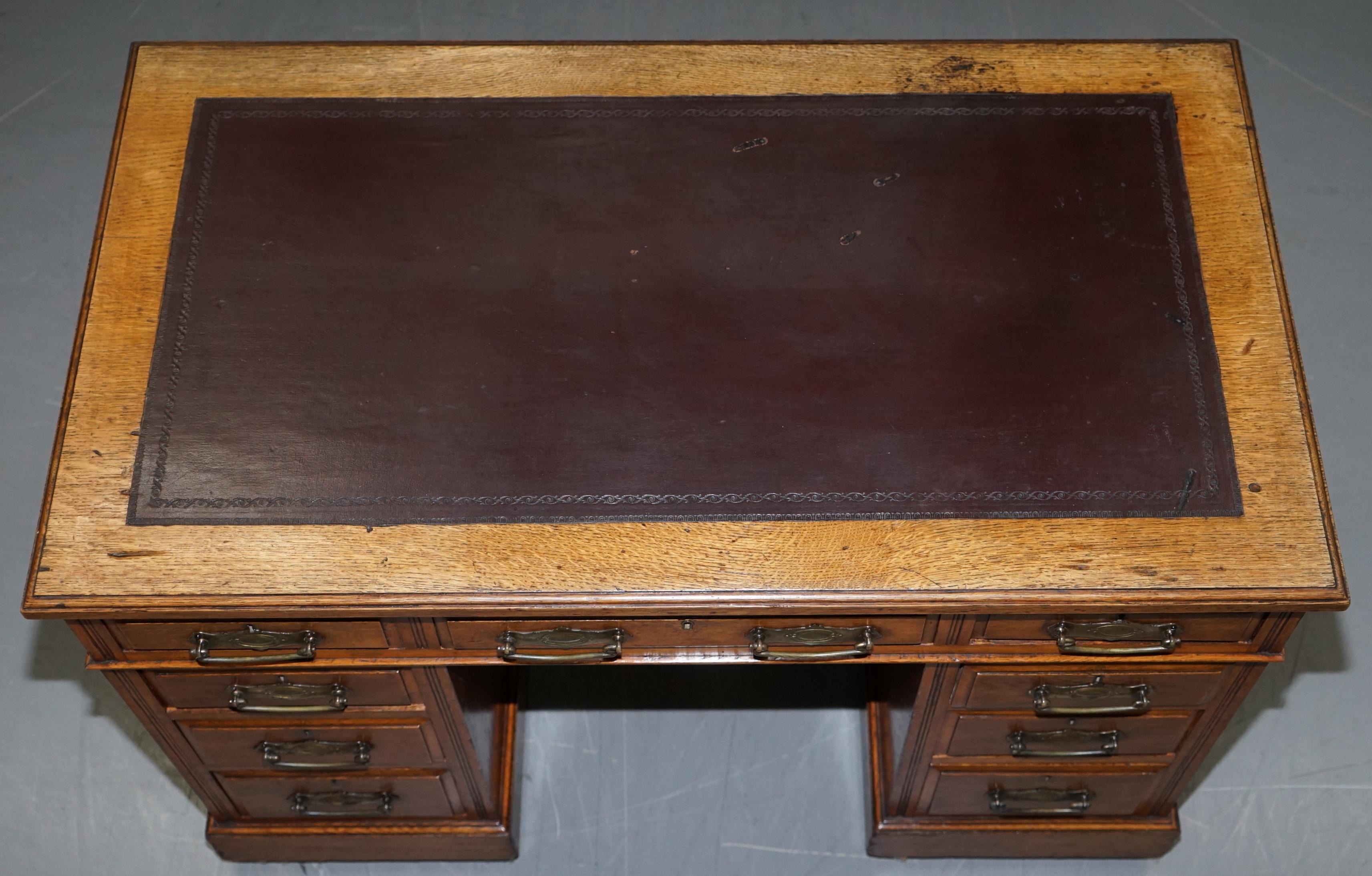 Late 19th Century Victorian circa 1880 English Oak Twin Pedestal Partner Desk Oxblood Leather Top
