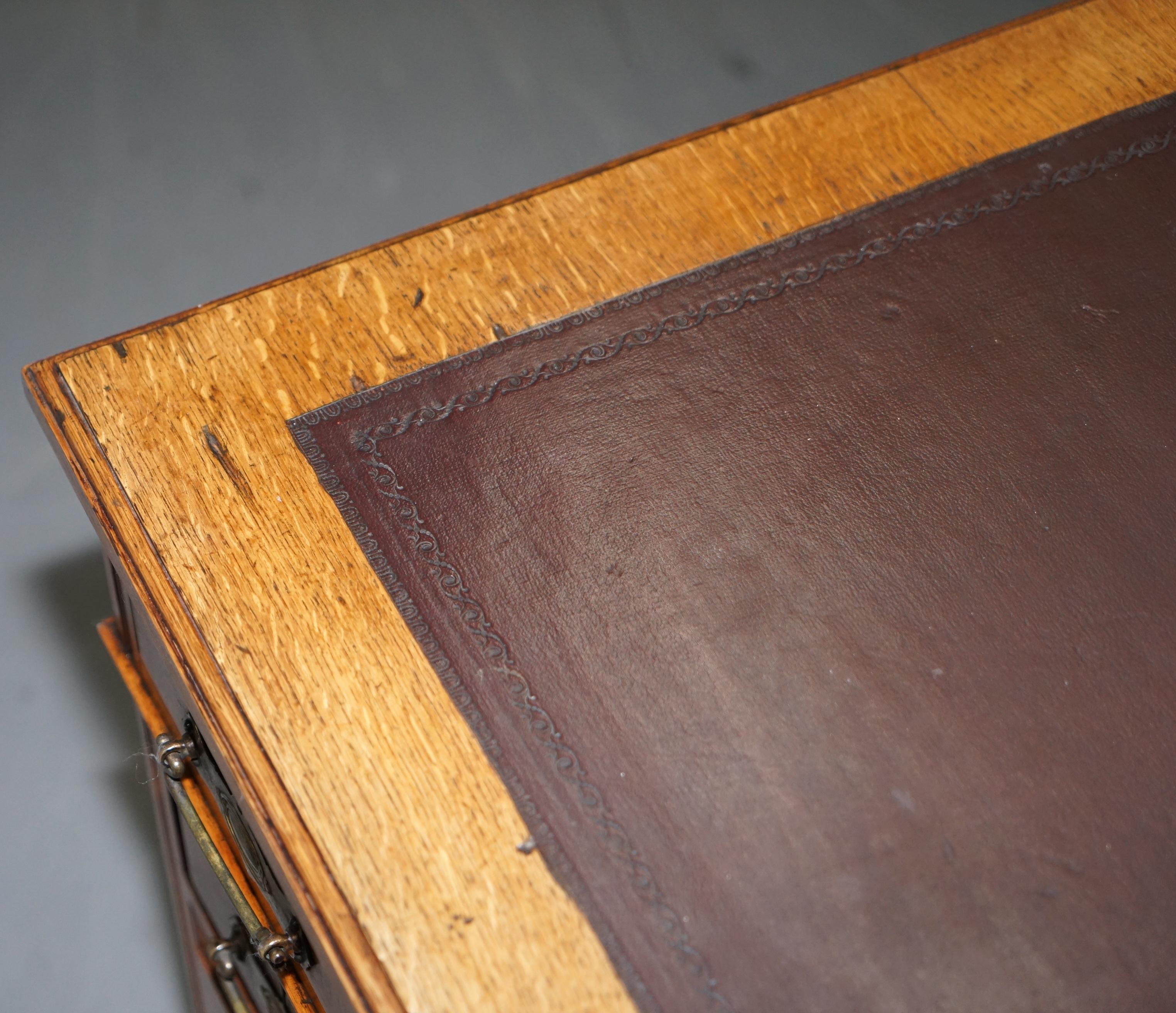 Victorian circa 1880 English Oak Twin Pedestal Partner Desk Oxblood Leather Top 2