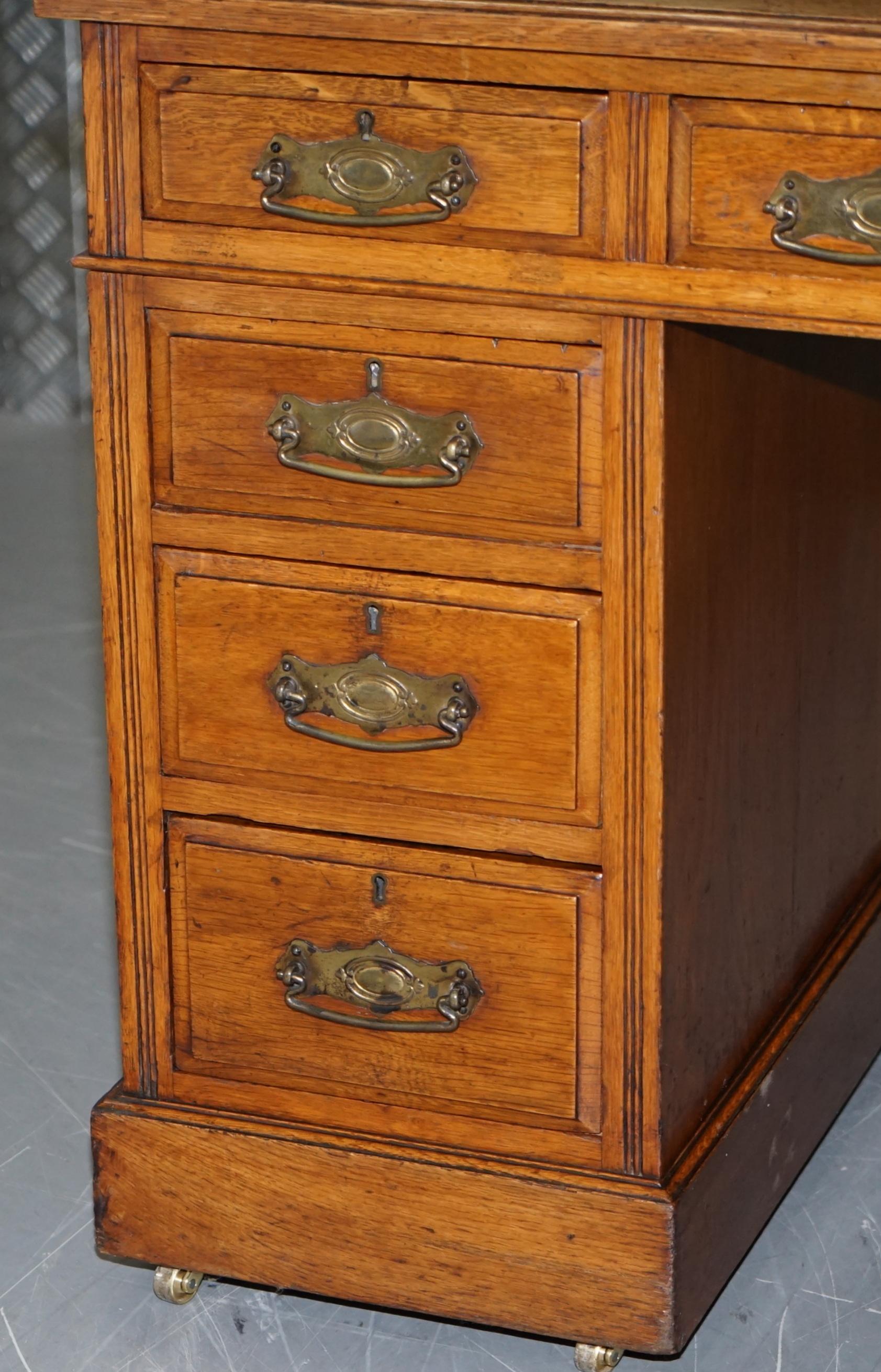 Victorian circa 1880 English Oak Twin Pedestal Partner Desk Oxblood Leather Top 4