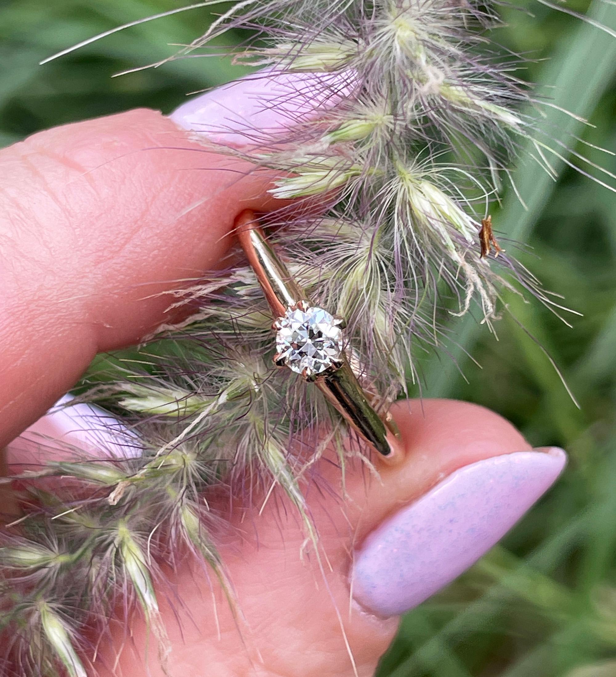 Victorian CIRCA 1890 Antique 0.26ct Old European Diamond  Engagement 14K RG Ring 9
