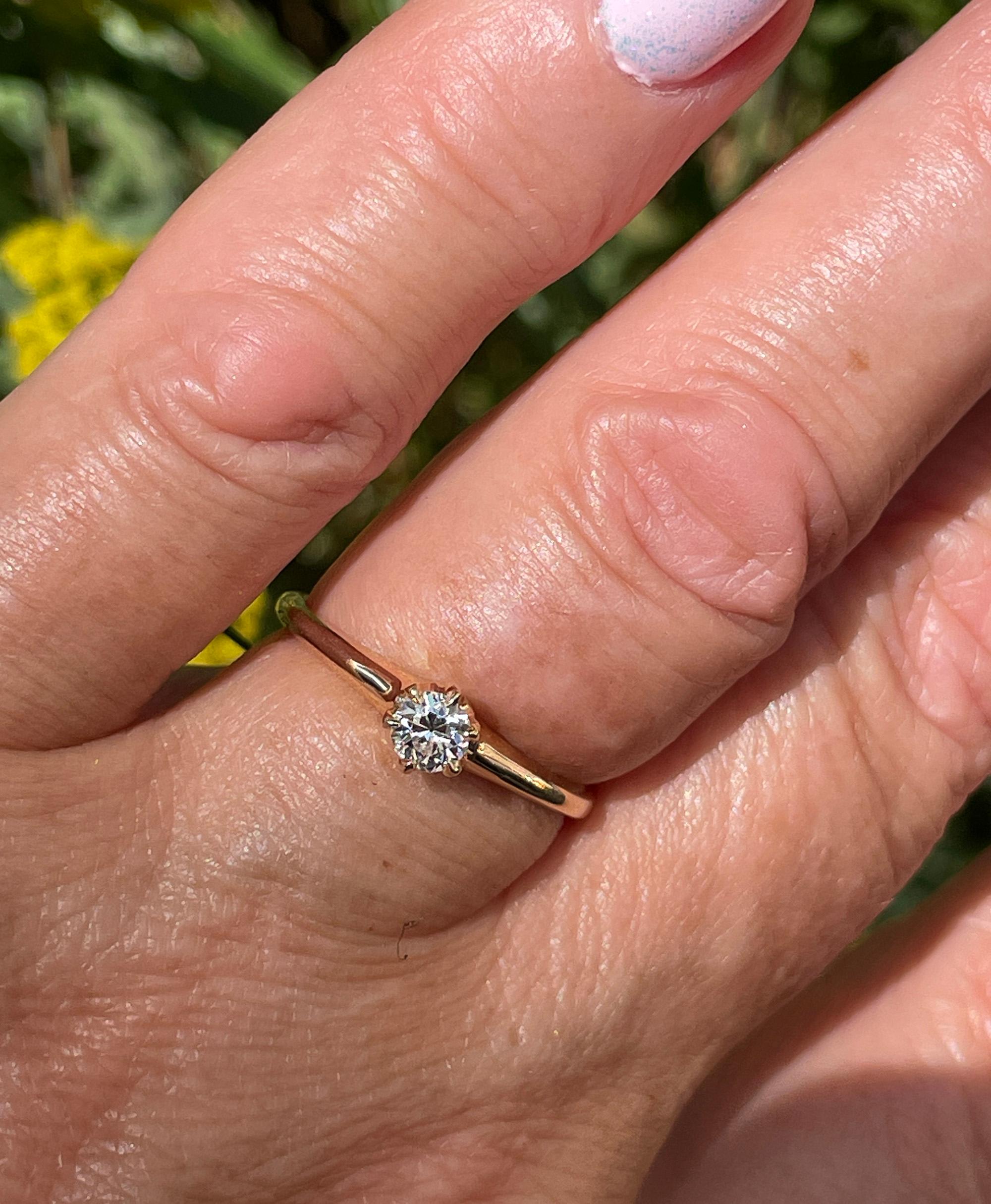 Victorian CIRCA 1890 Antique 0.26ct Old European Diamond  Engagement 14K RG Ring 2