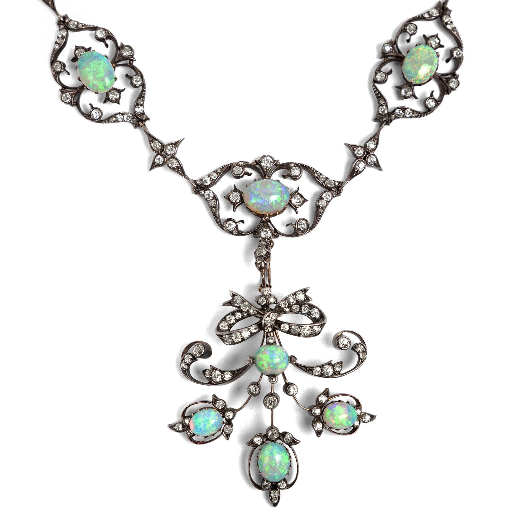 Victorian circa 1895, 10.50 Carat Opal and 5.06 Ct Diamond Garland
