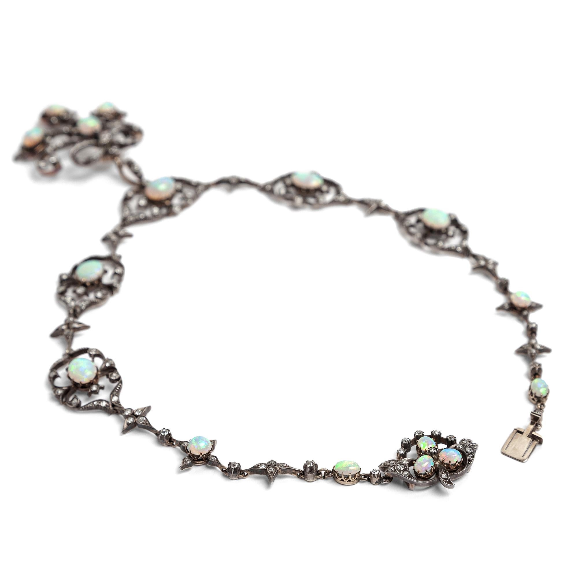 Victorian circa 1895, 10.50 Carat Opal and 5.06 Ct Diamond Garland