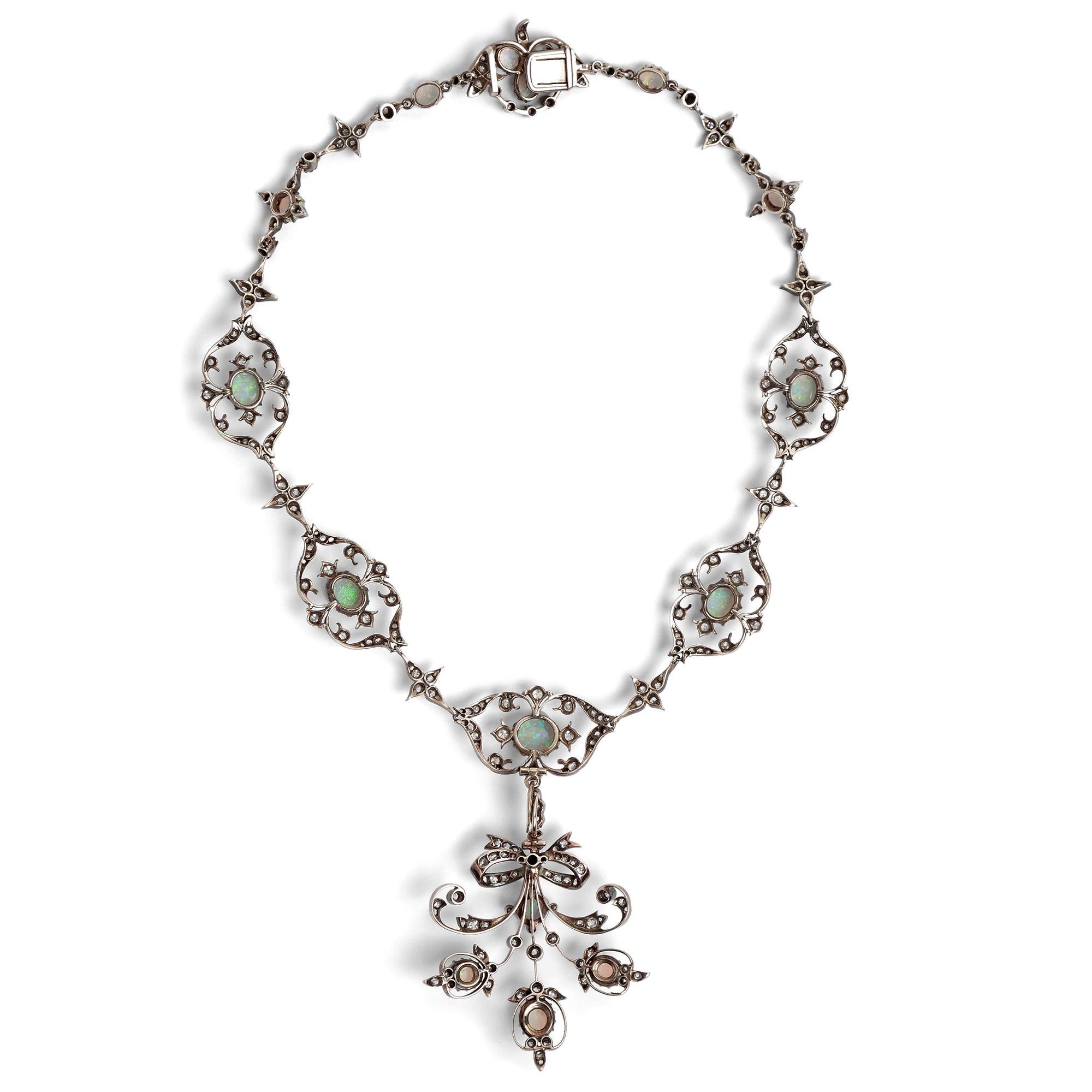 Victorian circa 1895, 10.50 Carat Opal and 5.06 Ct Diamond Garland
