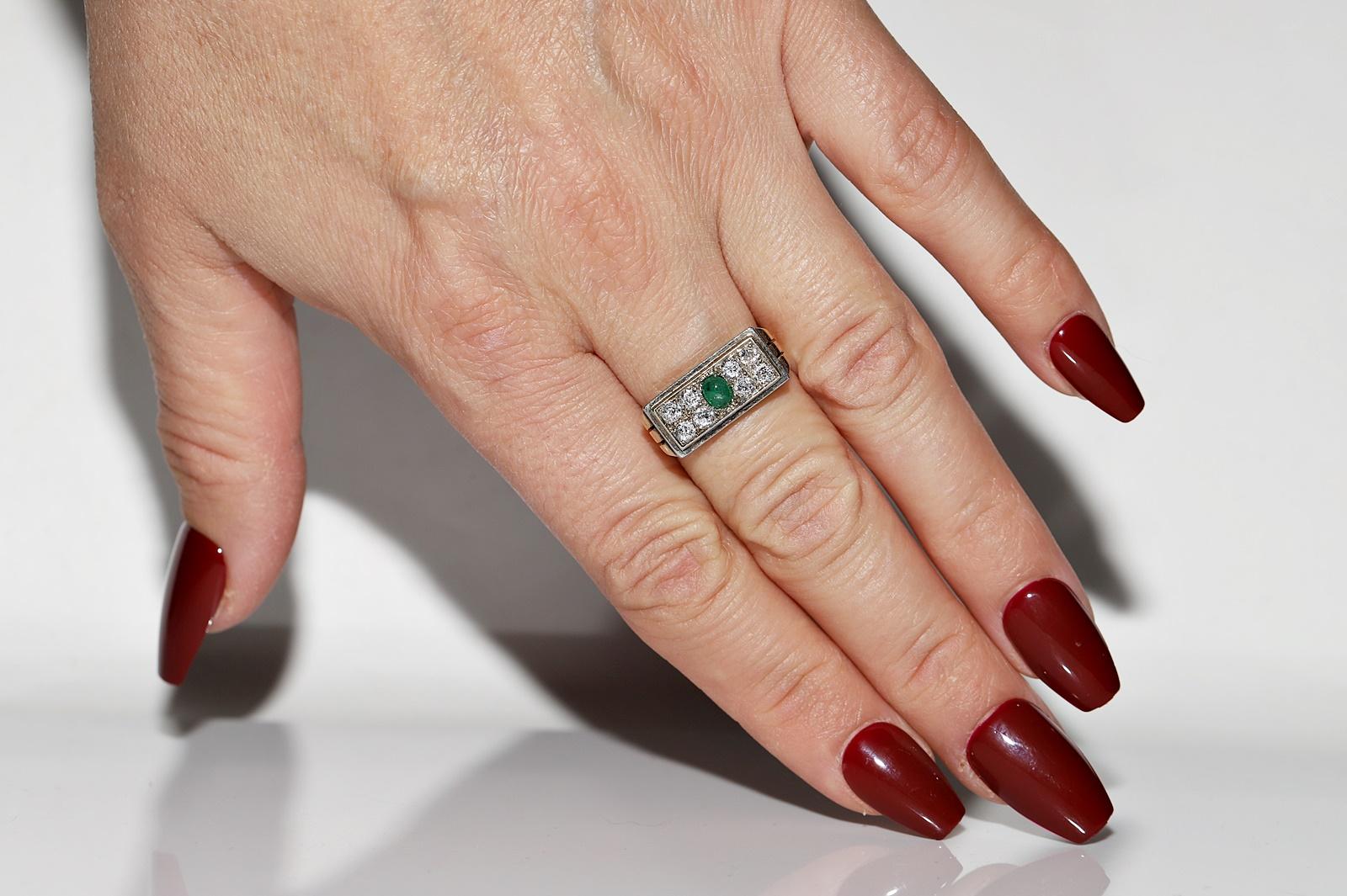 Viktorianischer Ring aus 14 Karat Gold mit natürlichem Diamanten und Smaragd im Cabochon-Schliff, um 1900 im Angebot 6