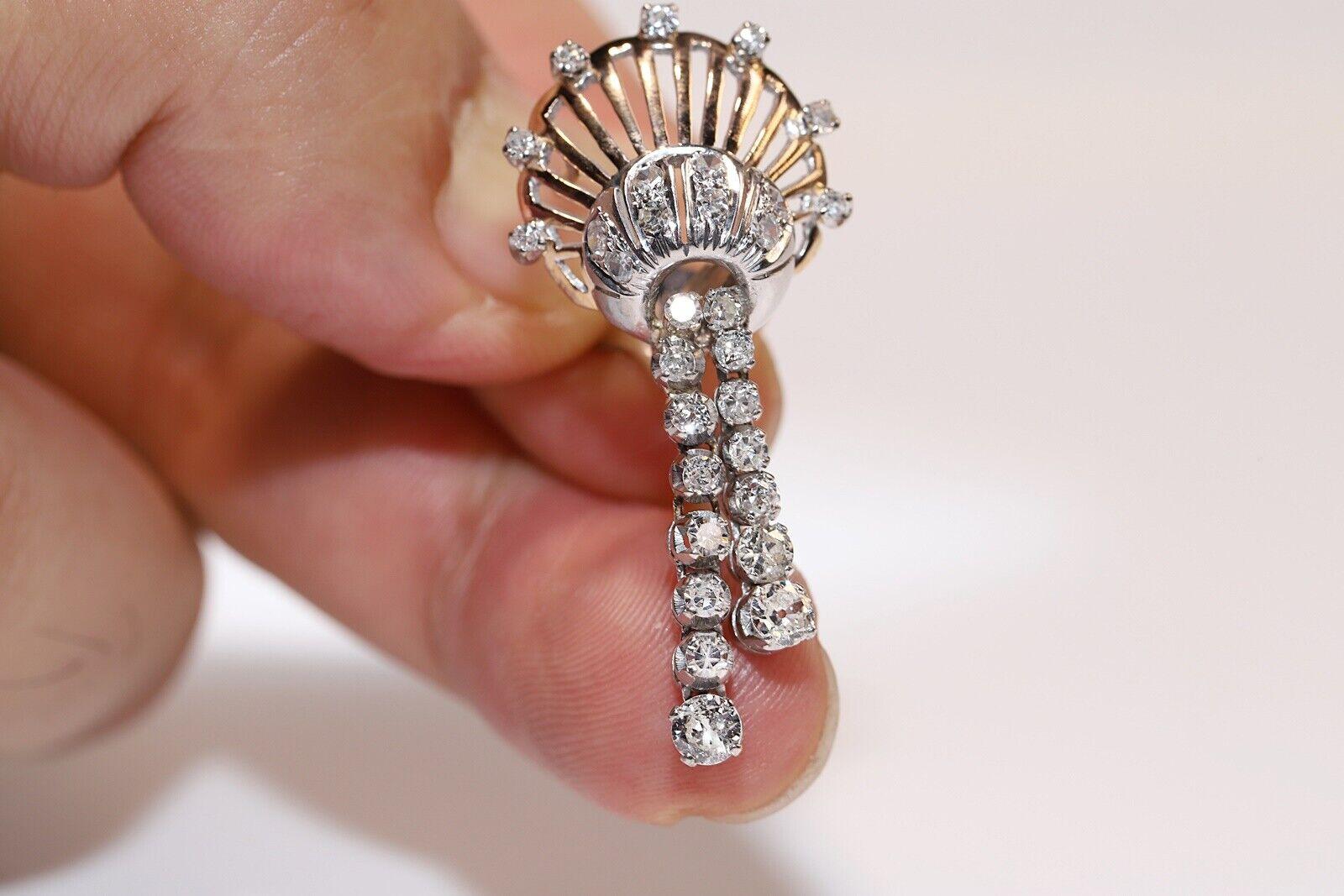 Boucle d'oreille pendante Victorienne Circa 1900s en or 14k ornée de diamants naturels  en vente 4