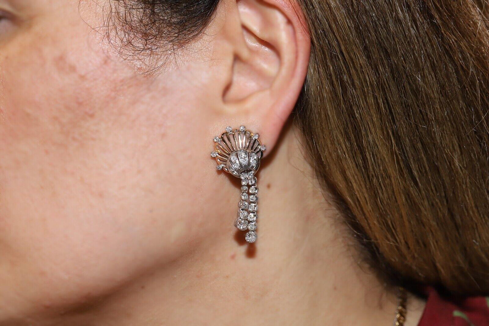 Boucle d'oreille pendante Victorienne Circa 1900s en or 14k ornée de diamants naturels  en vente 5
