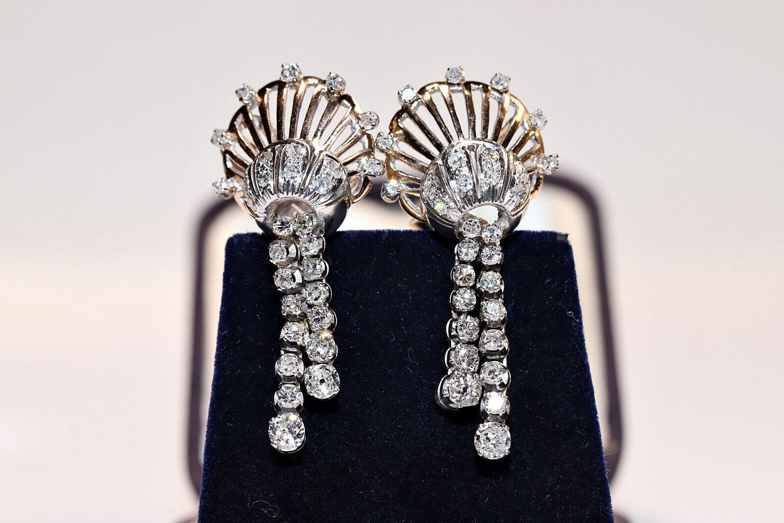 Victorian Circa 1900s 14k Gold Natural Diamond Decorated Drop Earring  For Sale 6