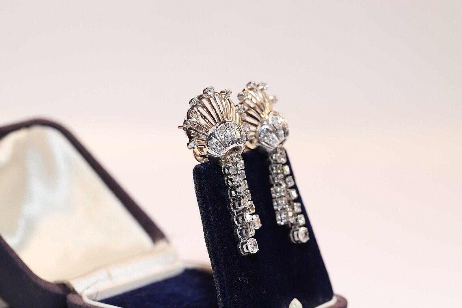Victorien tardif Boucle d'oreille pendante Victorienne Circa 1900s en or 14k ornée de diamants naturels  en vente