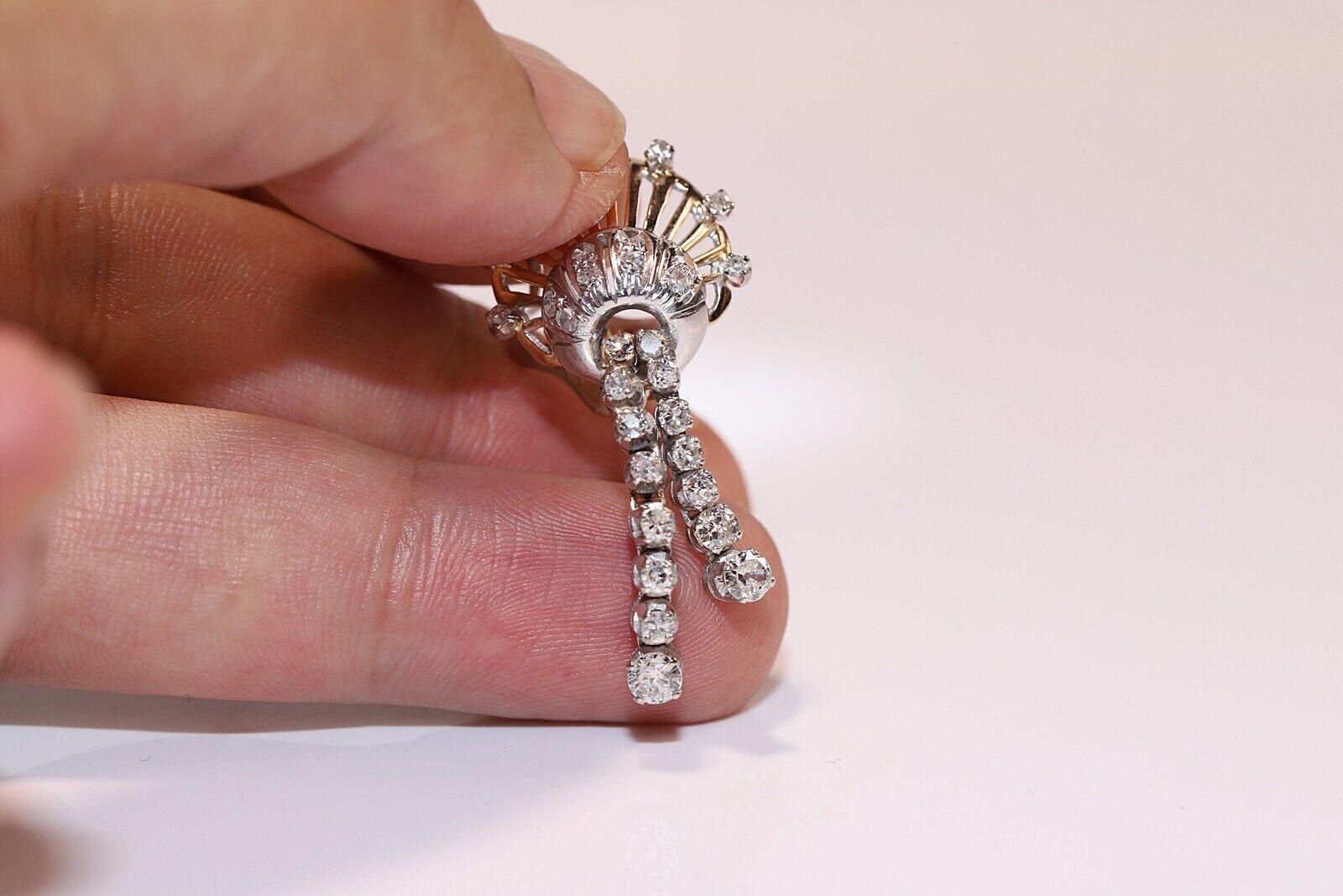 Boucle d'oreille pendante Victorienne Circa 1900s en or 14k ornée de diamants naturels  Pour femmes en vente