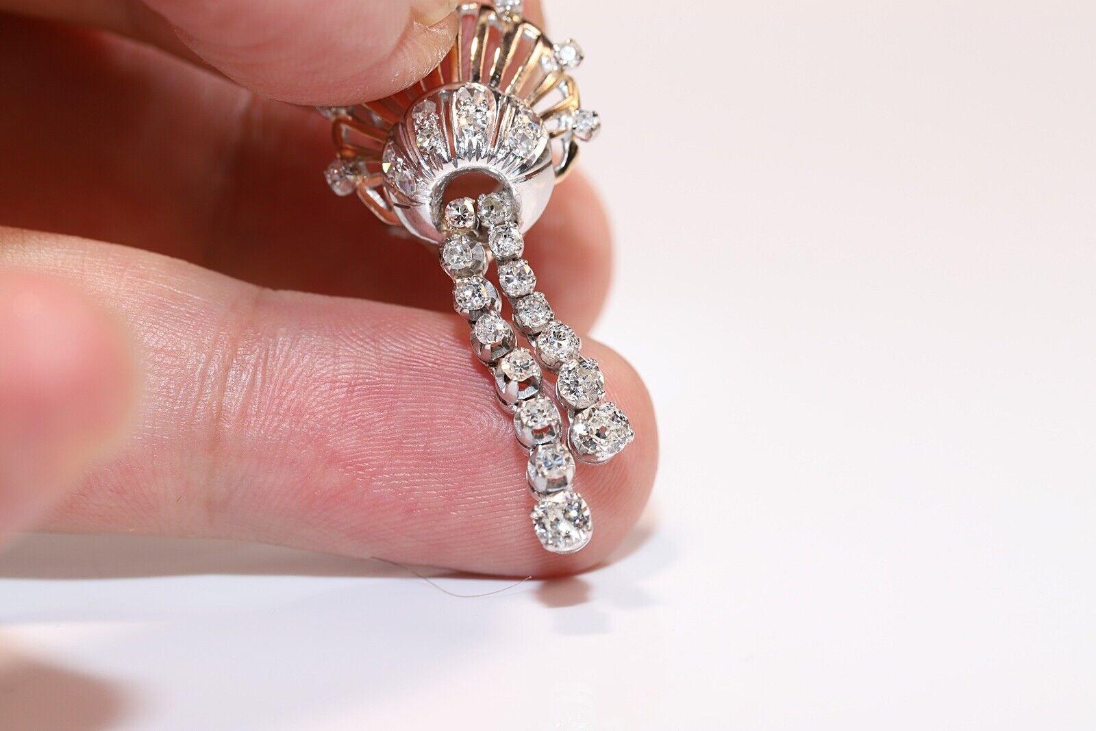 Boucle d'oreille pendante Victorienne Circa 1900s en or 14k ornée de diamants naturels  en vente 1
