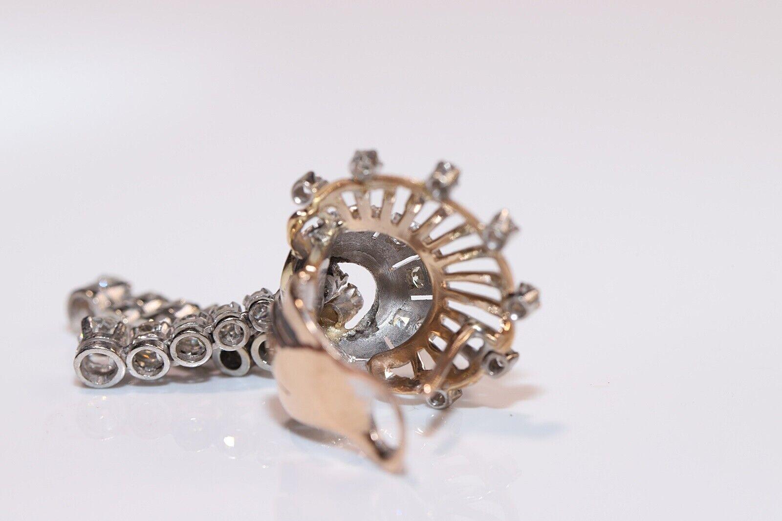 Boucle d'oreille pendante Victorienne Circa 1900s en or 14k ornée de diamants naturels  en vente 2