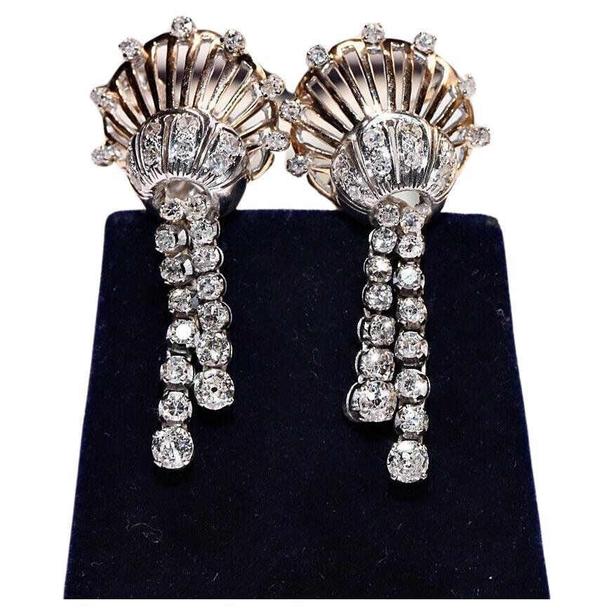 Victorian Circa 1900s 14k Gold Natural Diamond Decorated Drop Earring  For Sale