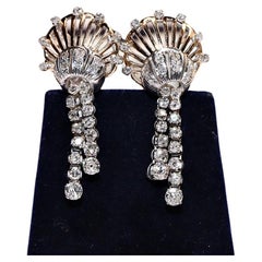 Victorian Circa 1900s 14k Gold Natural Diamond Decorated Drop Earring 