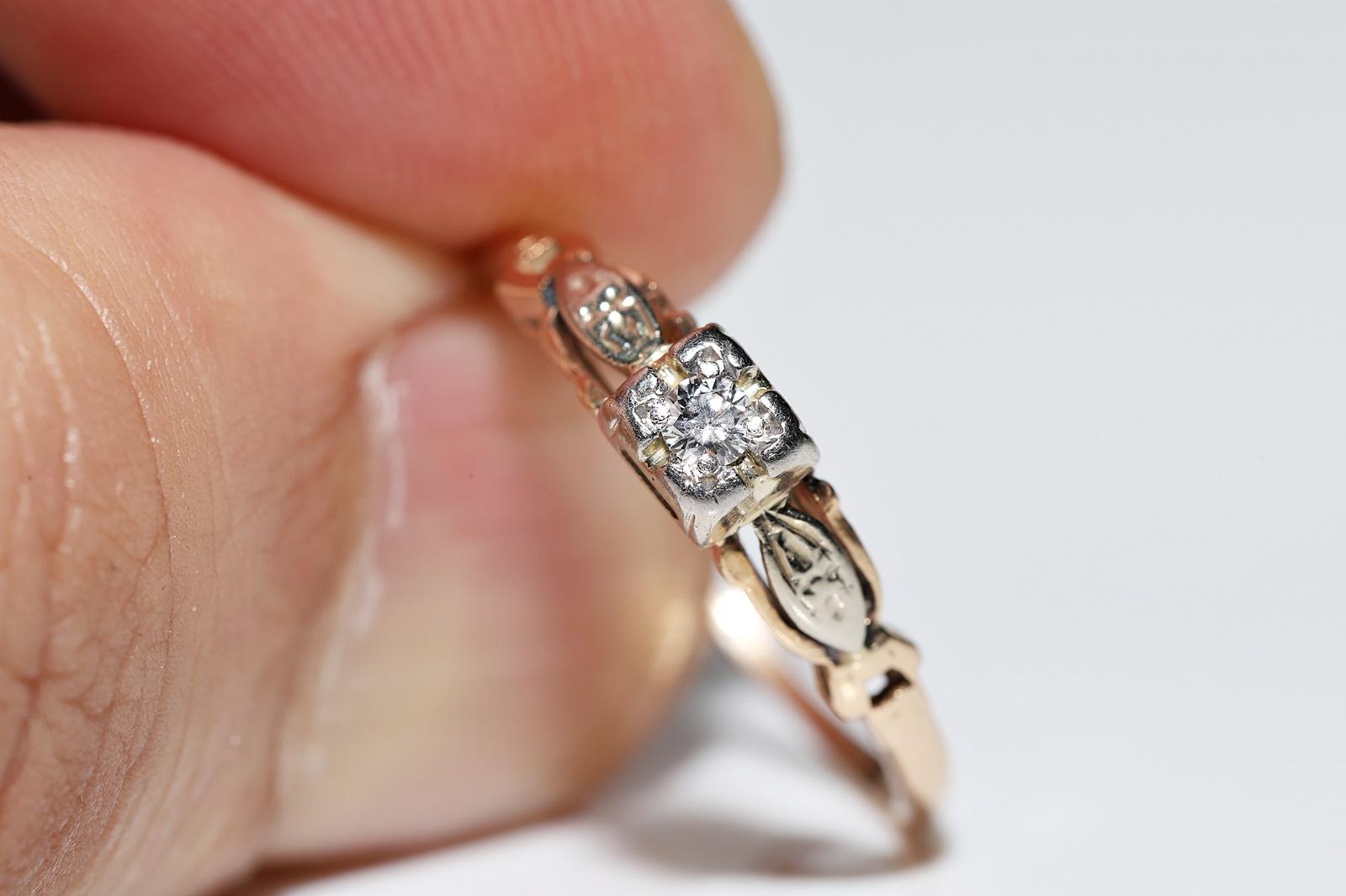 Victorian Circa 1900s 14k Gold Natural Diamond Solitaire Ring For Sale 6