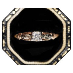 Antique Victorian Circa 1900s 14k Gold Natural Diamond Solitaire Ring