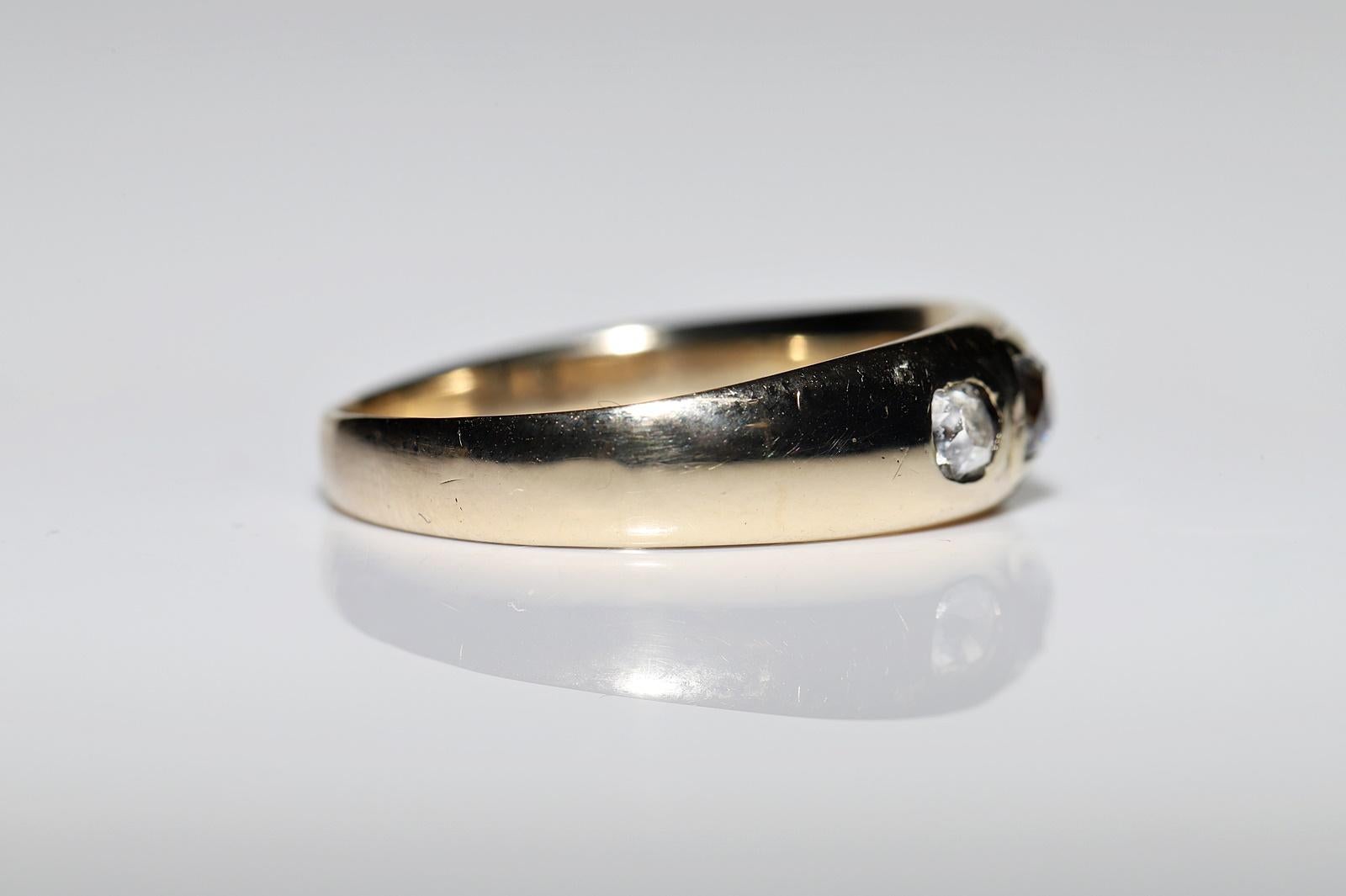 Old Mine Cut Victorian Circa 1900s 14k Gold Natural Old Cut Diamond Decorated Band Ring  For Sale
