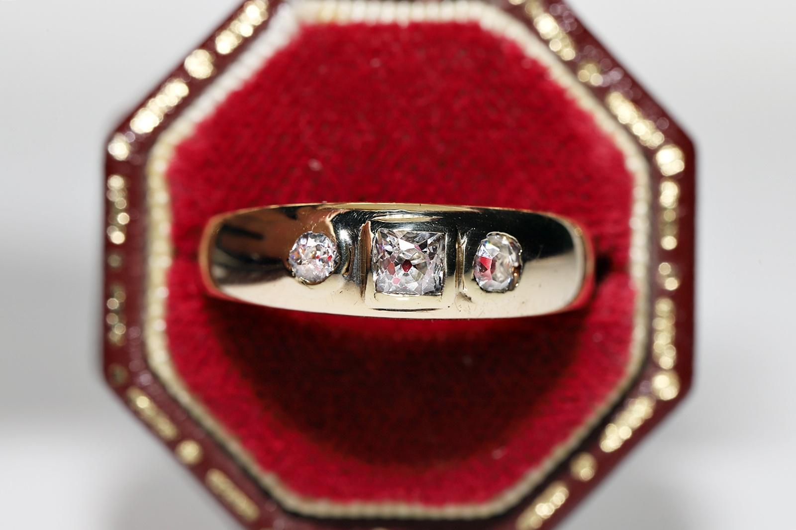 Bague jonc victorienne des années 1900 en or 14 carats décorée de diamants naturels de taille ancienne  Bon état - En vente à Fatih/İstanbul, 34