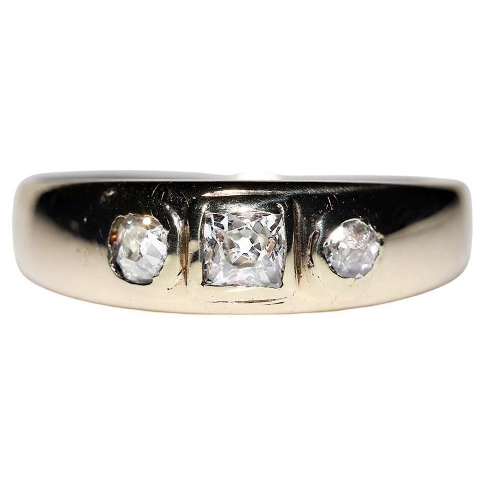 Victorian Circa 1900s 14k Gold Natural Old Cut Diamond Decorated Band Ring 