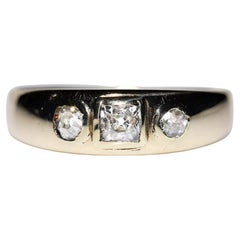 Victorian Circa 1900s 14k Gold Natural Old Cut Diamond Decorated Band Ring 