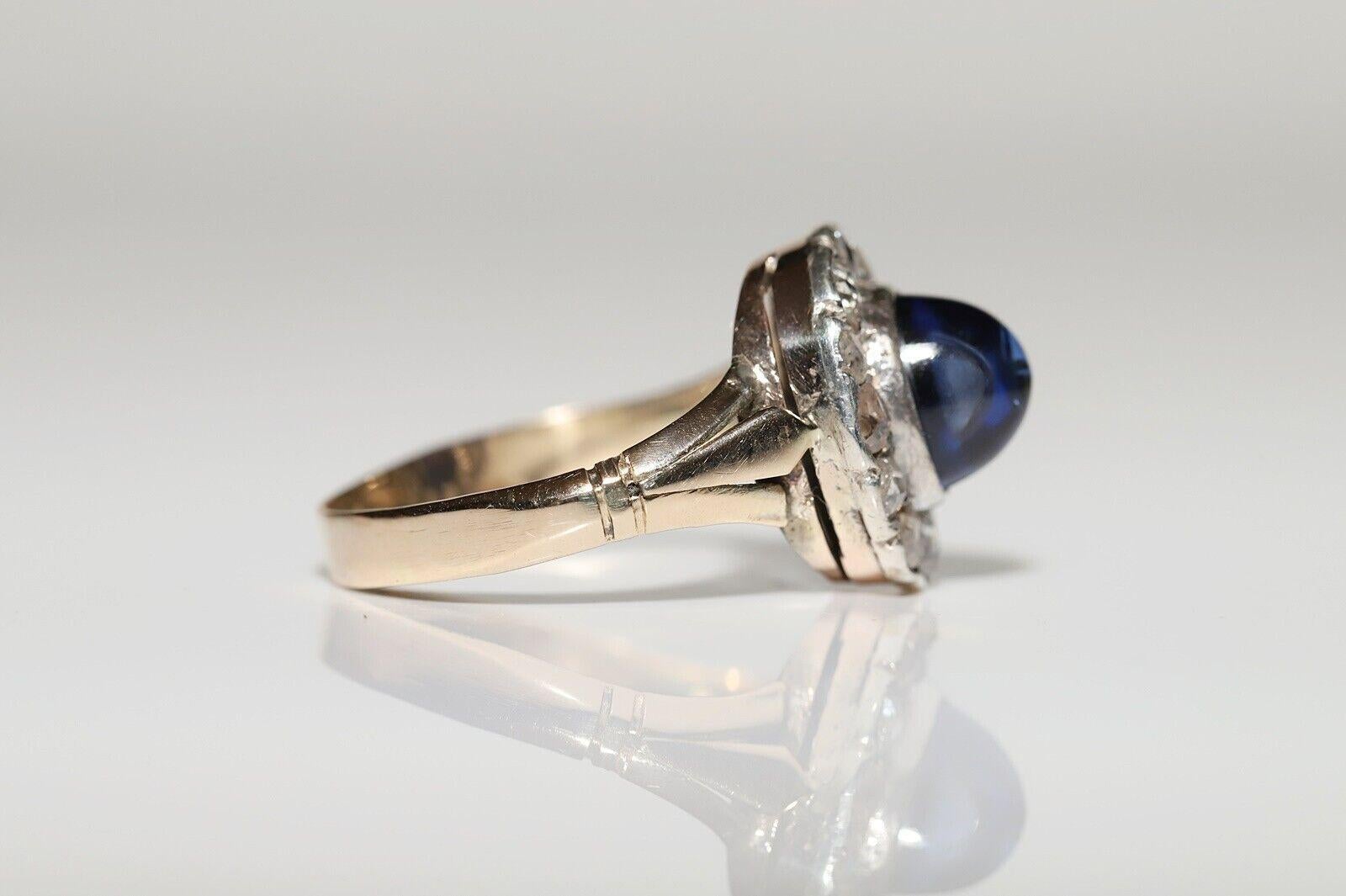 Victorian Circa 1900s 14k Gold Natural Rose Cut Diamond And Tanzanite Ring In Good Condition For Sale In Fatih/İstanbul, 34