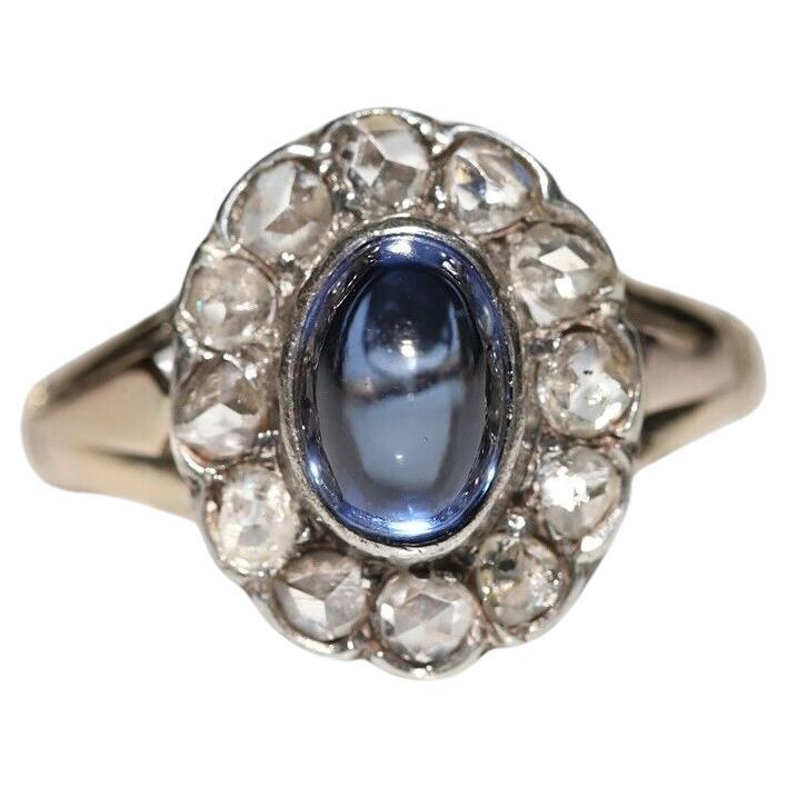 Victorian Circa 1900s 14k Gold Natural Rose Cut Diamond And Tanzanite Ring  For Sale