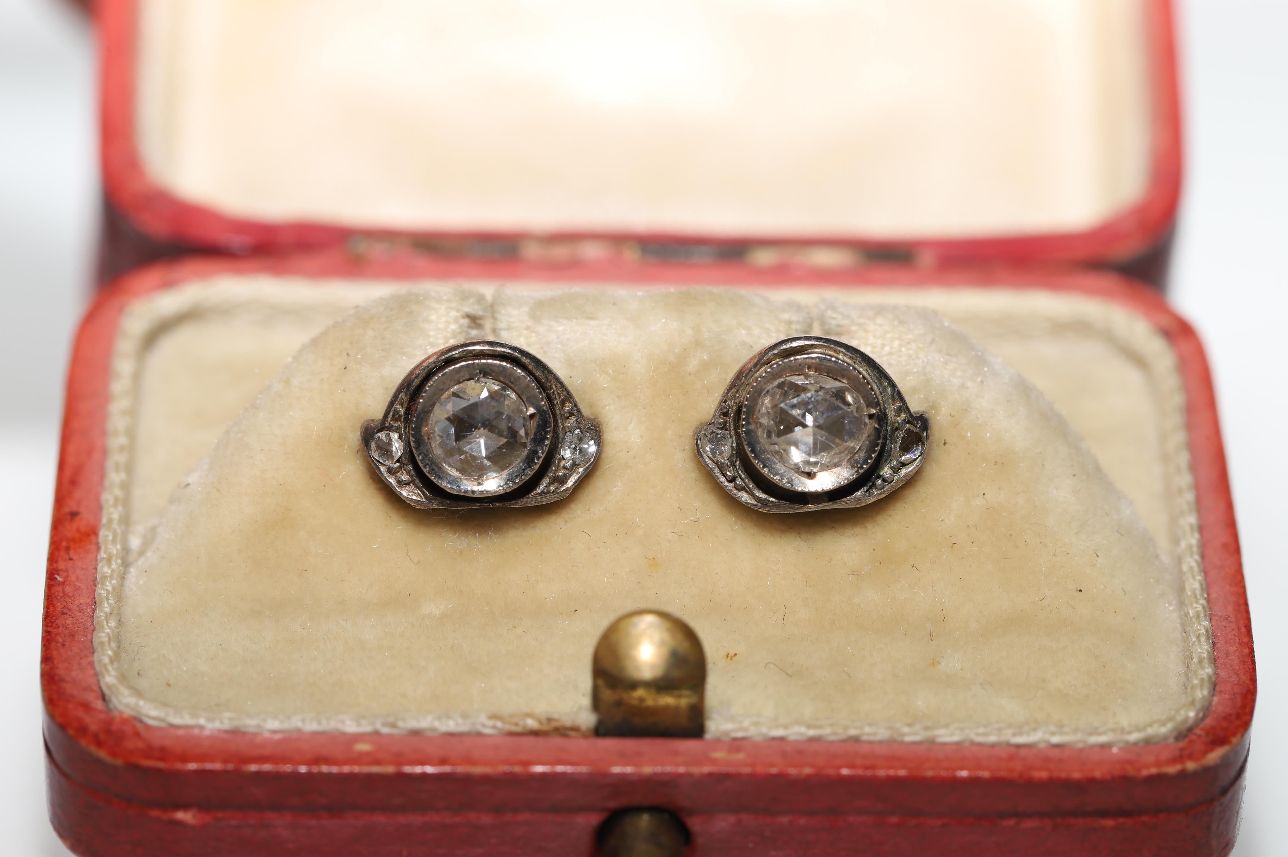 Viktorianischer Ohrring, um 1900, 14k Gold, natürlicher Diamant im Rosenschliff, dekoriert 7